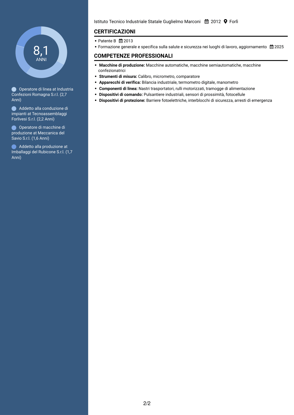 CV Elegante (formato con colonna laterale colorata e foto): Operatore di macchine e impianti - Produzione, pagina 2