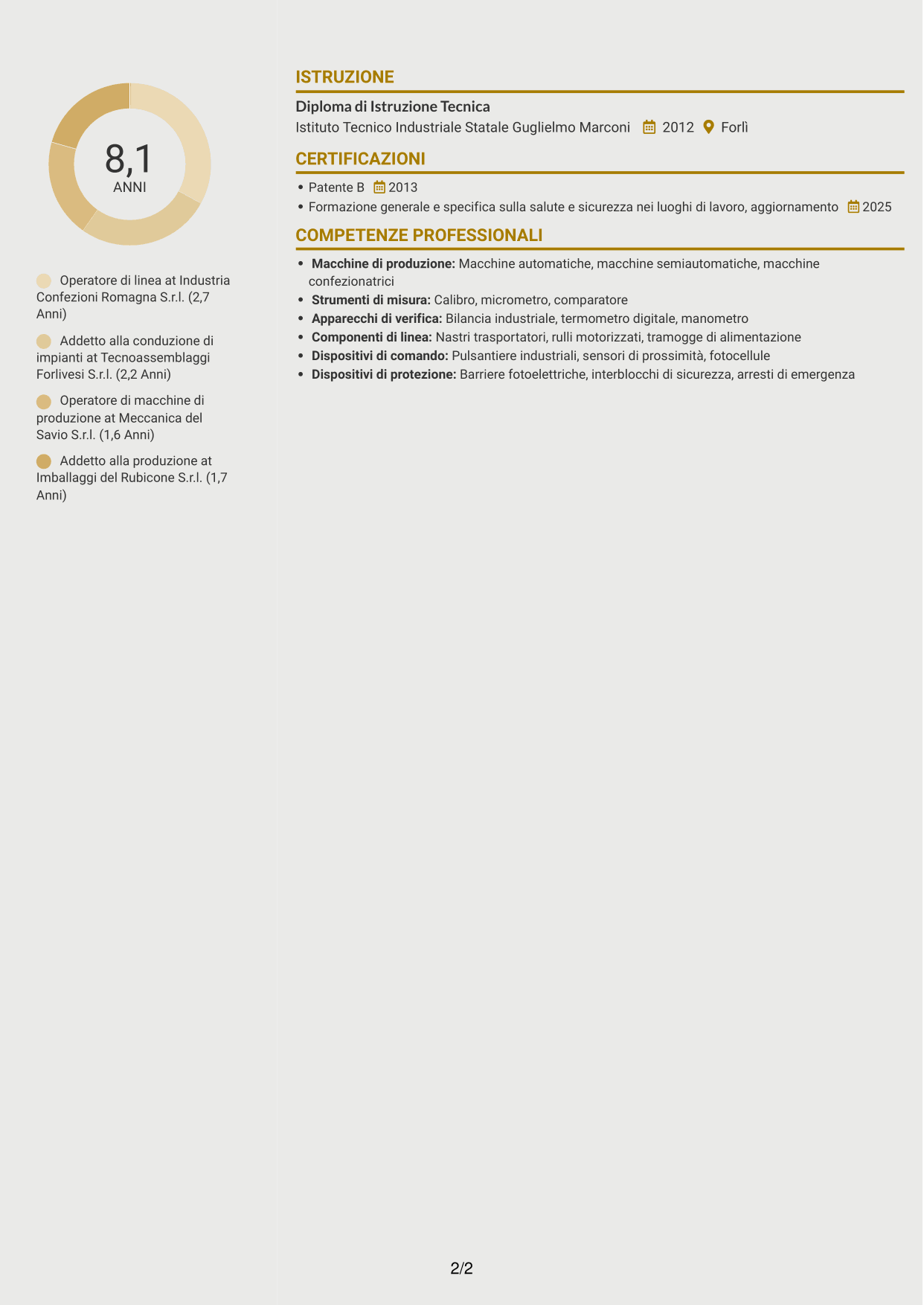 CV Dinamico (formato a due colonne con icone): Operatore di macchine e impianti - Produzione, pagina 2