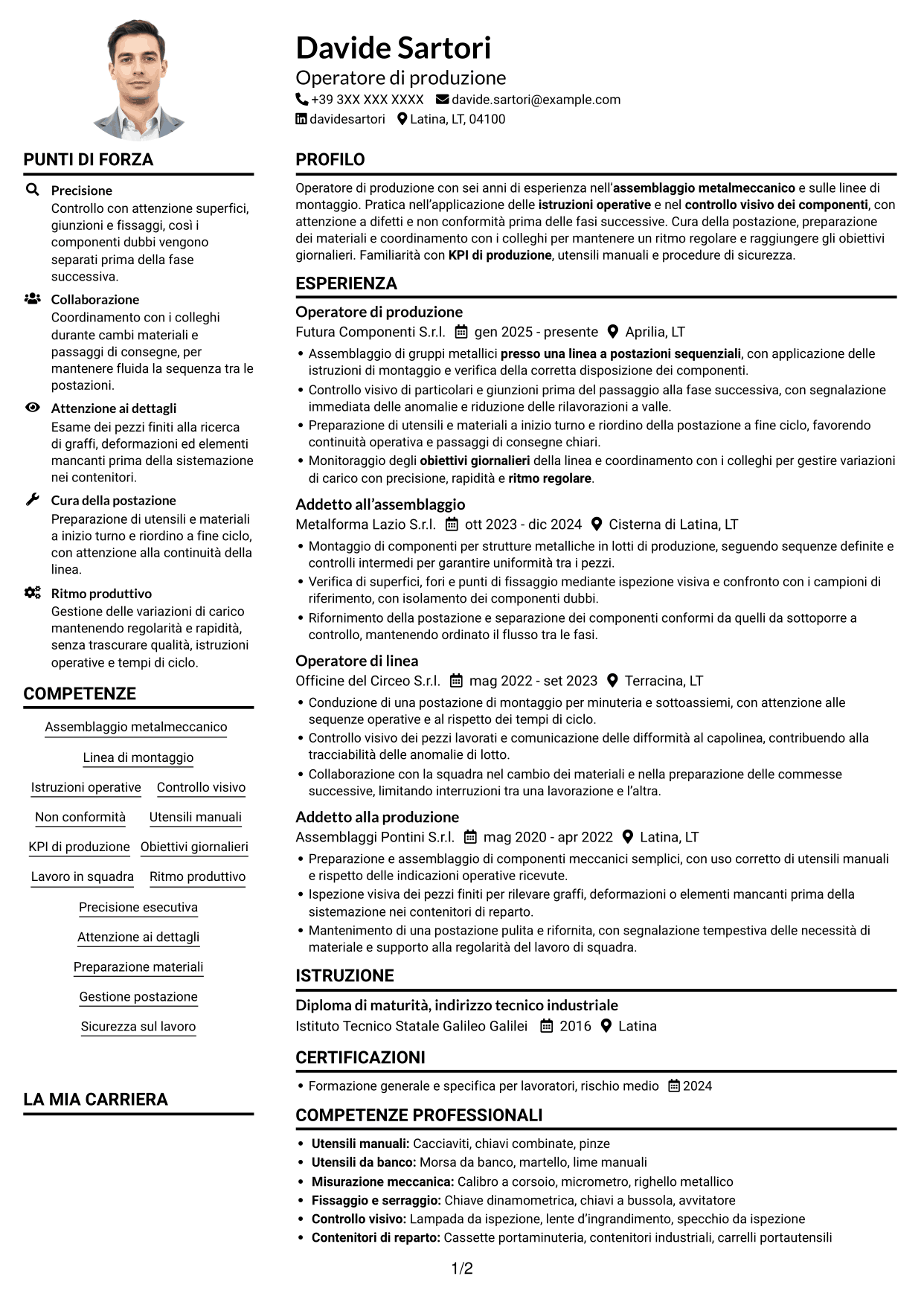 Esempio di curriculum — pagina 1