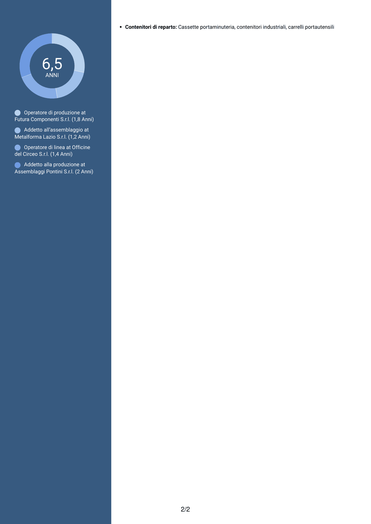 CV Elegante (formato con colonna laterale colorata e foto): Operatore di produzione - Assemblaggio metalmeccanico, pagina 2
