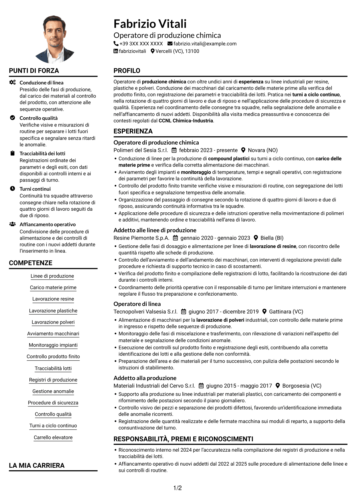 Esempio di curriculum — pagina 1