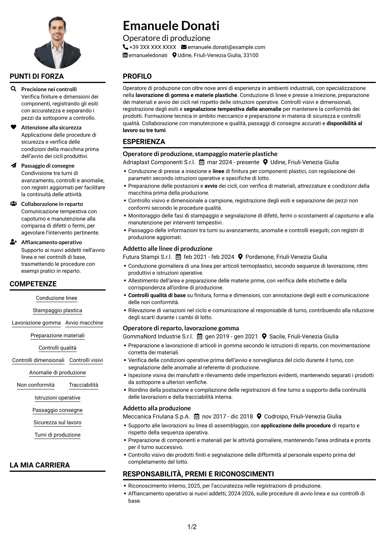 Esempio di curriculum — pagina 1