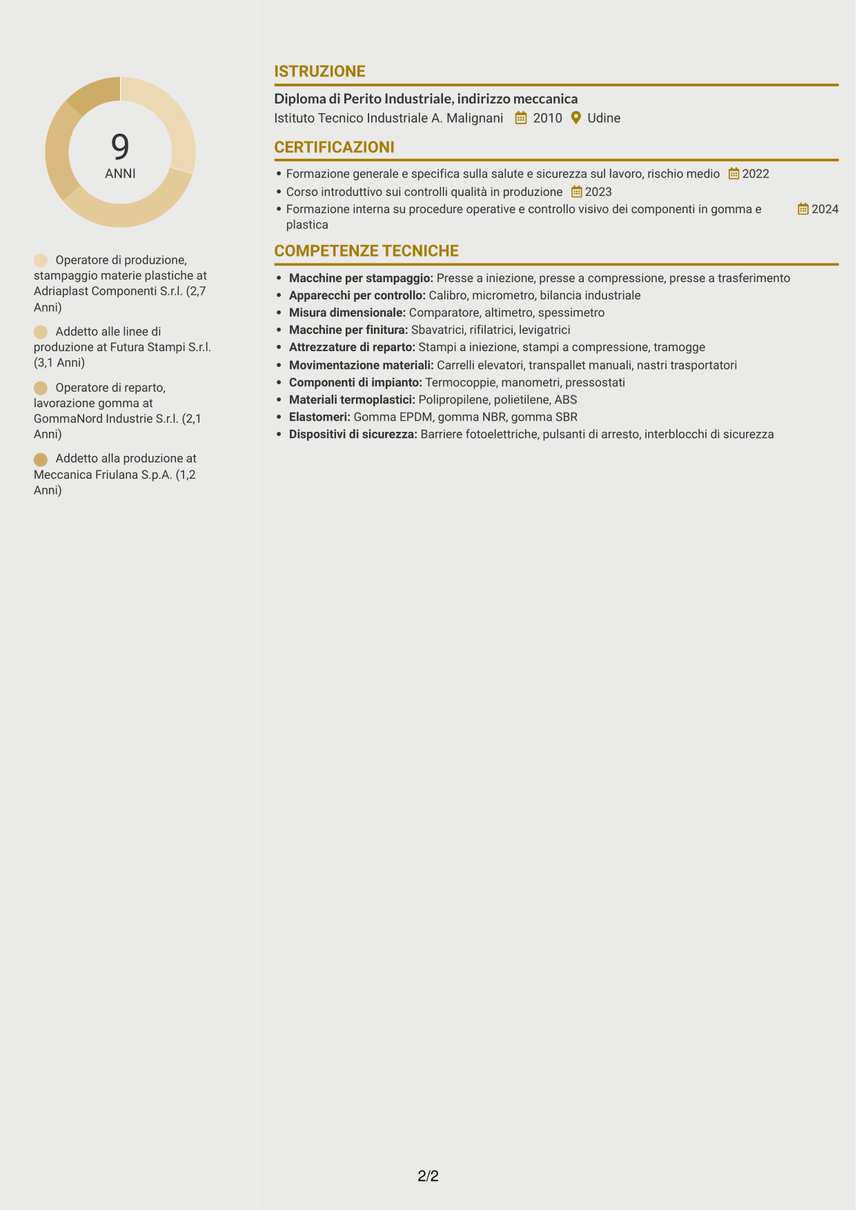CV Dinamico (formato a due colonne con icone): Operatore di produzione - Lavorazione gomma e plastica, pagina 2