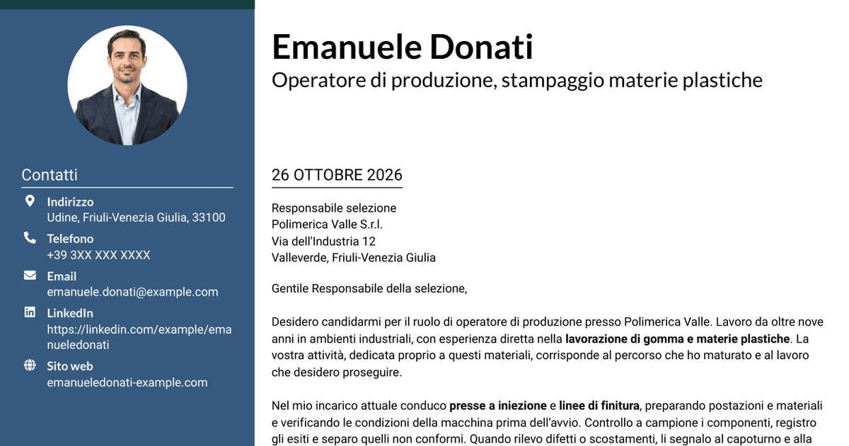 7 modelli di lettera di presentazione per Operatore di produzione - Lavorazione gomma e plastica, con esempi