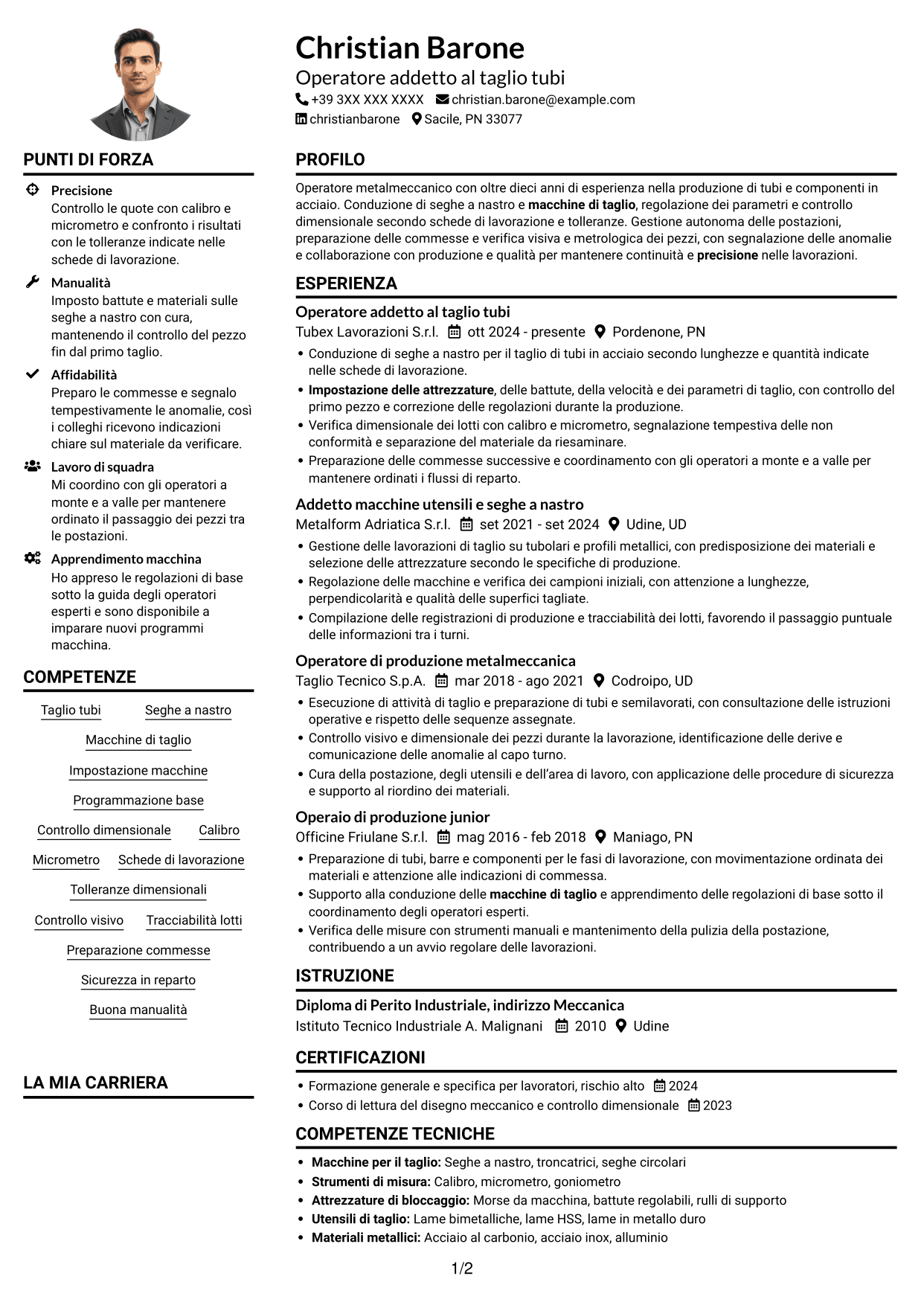 Esempio di curriculum — pagina 1