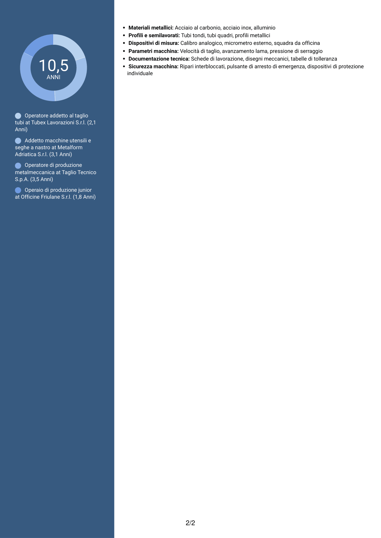 CV Elegante (formato con colonna laterale colorata e foto): Operatore di produzione - Taglio tubi, pagina 2