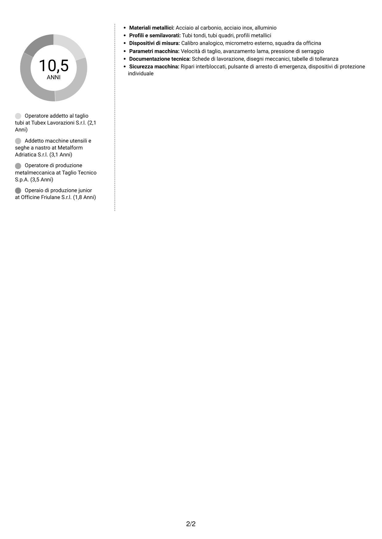 CV Moderno (formato a due colonne con foto a sinistra e separatore): Operatore di produzione - Taglio tubi, pagina 2