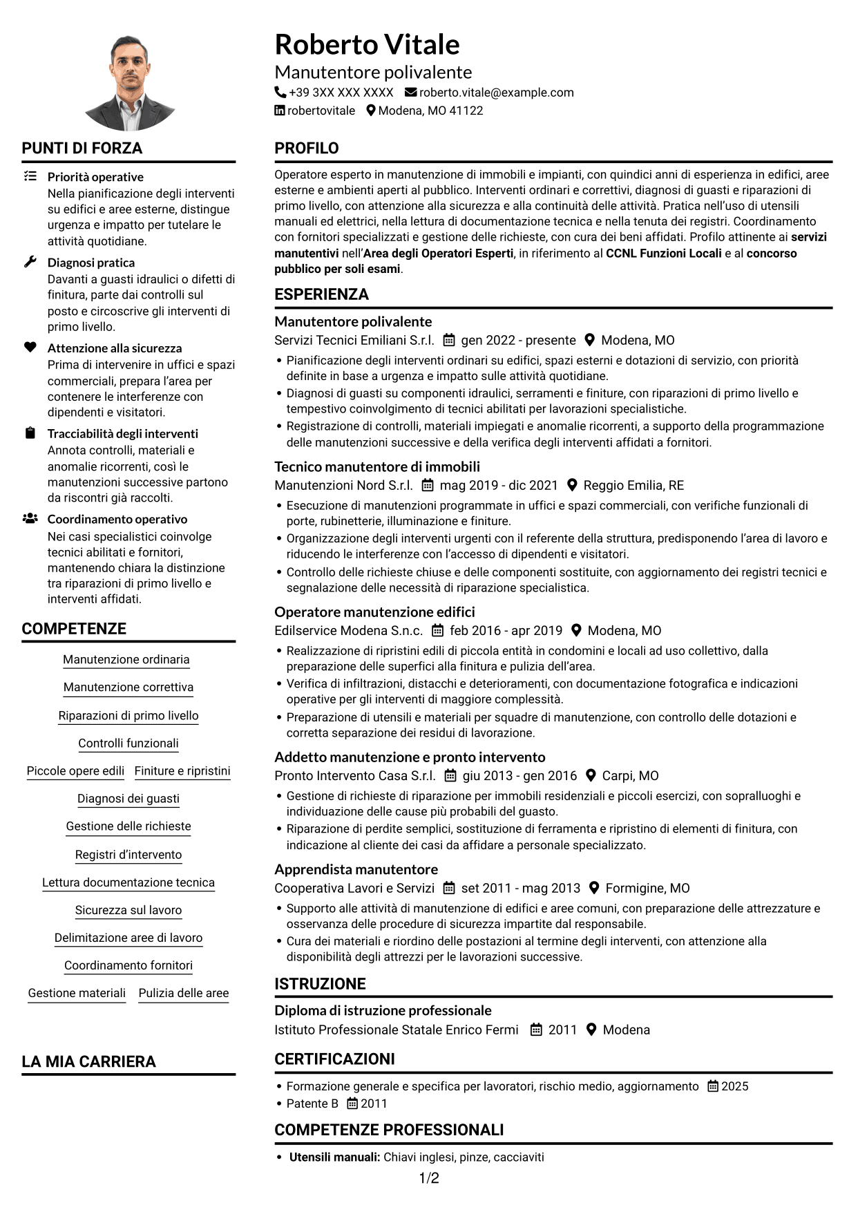 Esempio di curriculum — pagina 1