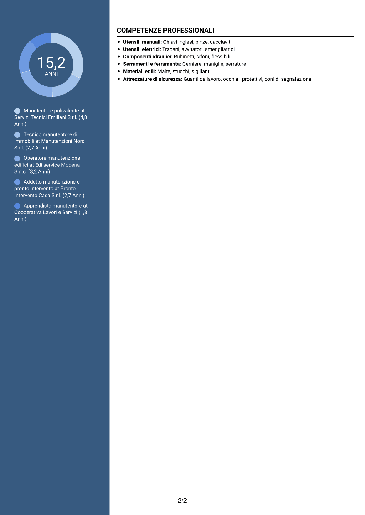 CV Elegante (formato con colonna laterale colorata e foto): Operatore esperto in servizi manutentivi, pagina 2