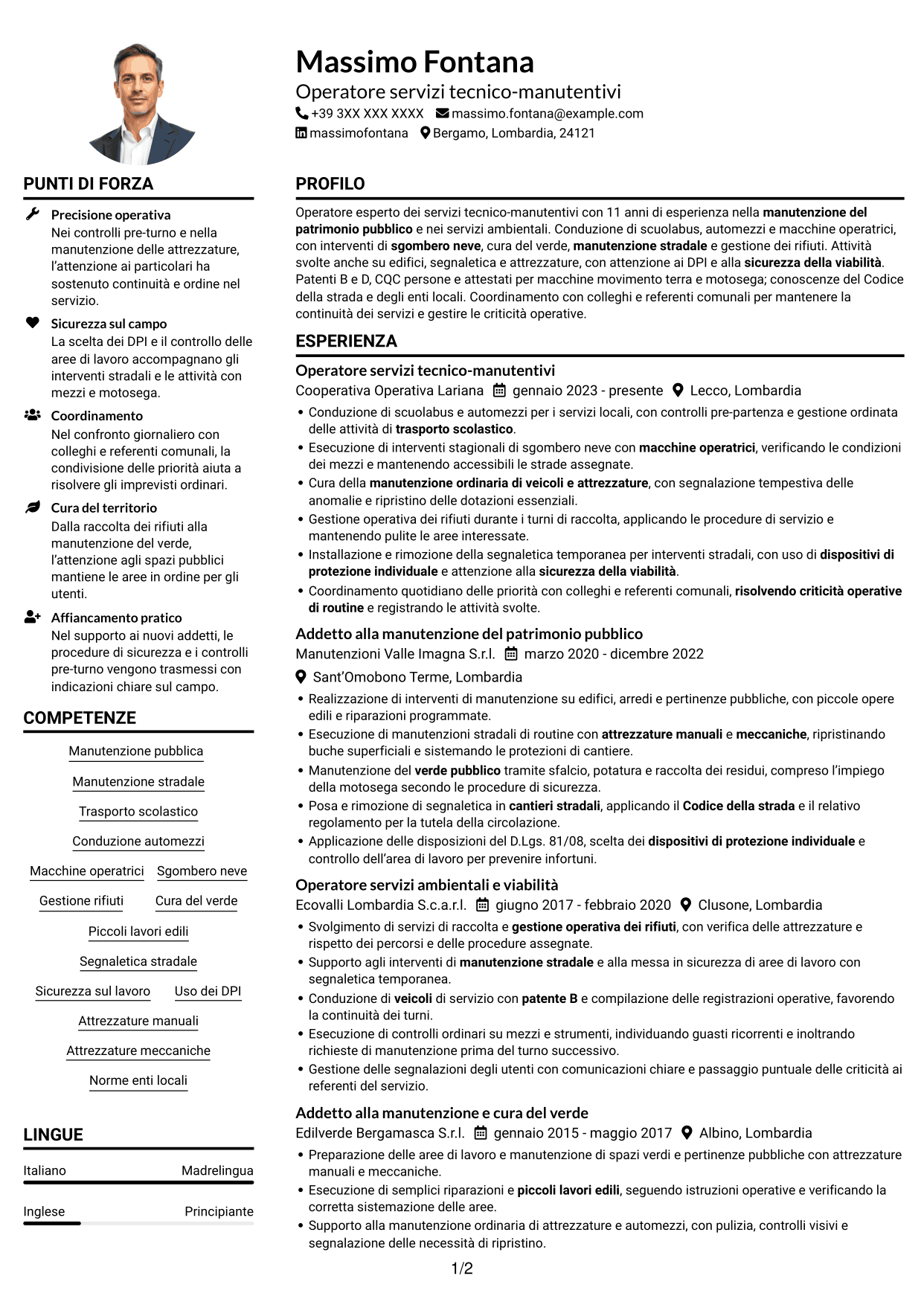 Esempio di curriculum — pagina 1