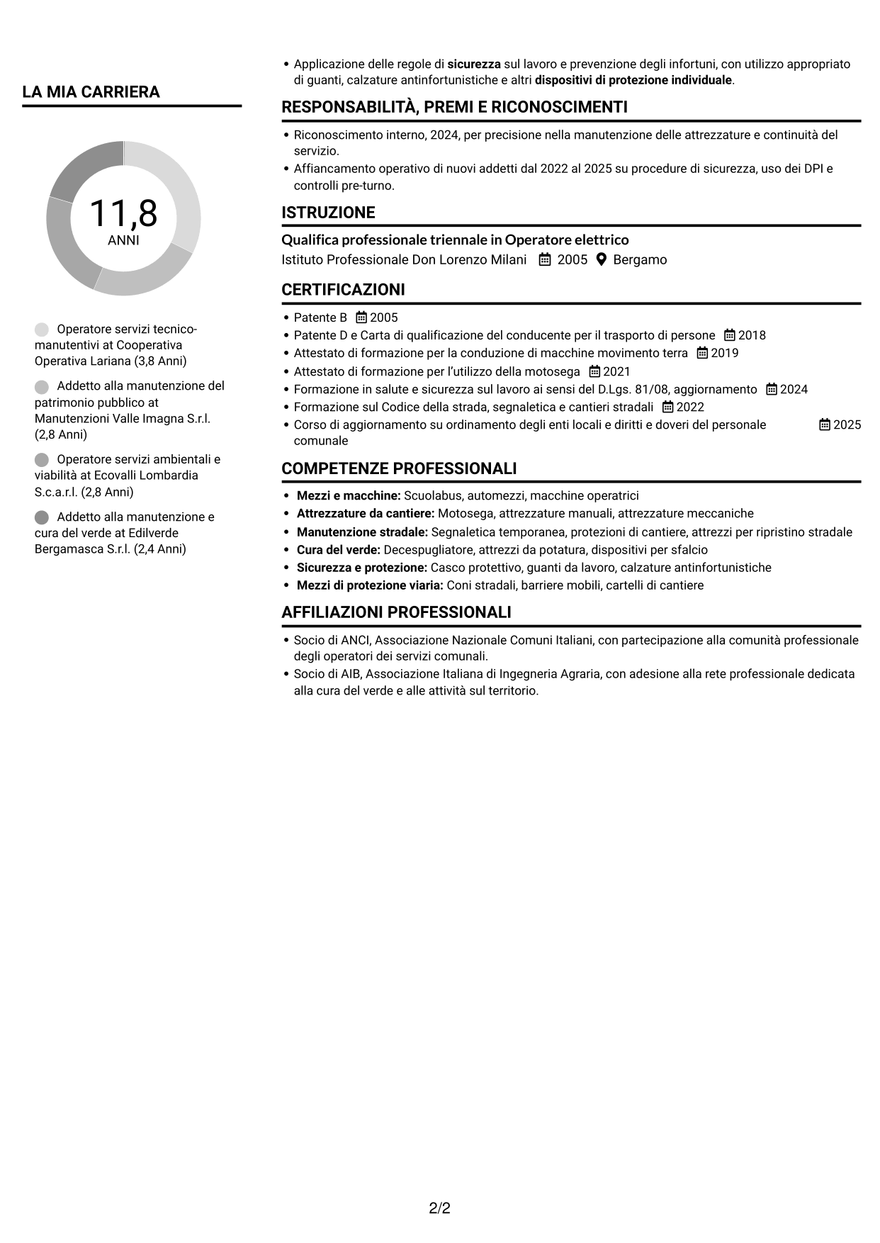 CV Compatto (formato sobrio a due colonne con foto): Operatore esperto servizi tecnico-manutentivi - Manutenzione del patrimonio pubblico, pagina 2