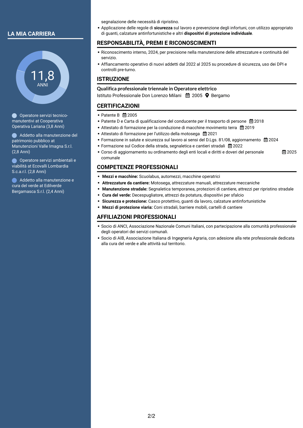 CV Elegante (formato con colonna laterale colorata e foto): Operatore esperto servizi tecnico-manutentivi - Manutenzione del patrimonio pubblico, pagina 2