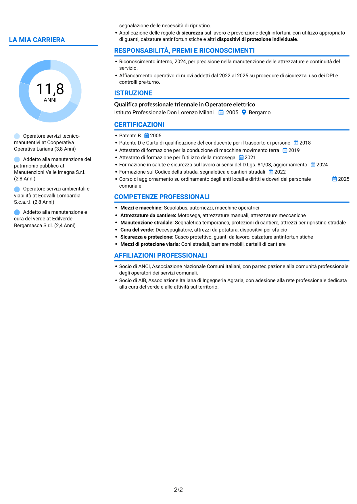 CV Audace (formato a due colonne con accenti colorati e foto): Operatore esperto servizi tecnico-manutentivi - Manutenzione del patrimonio pubblico, pagina 2