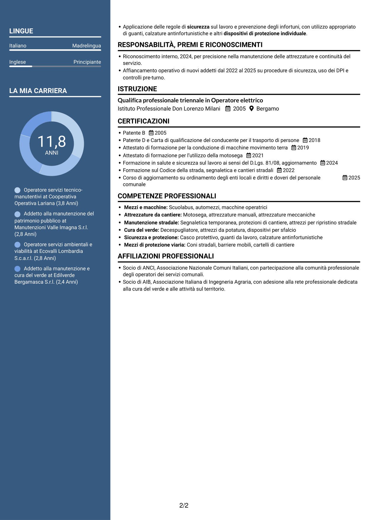 CV Signature (formato con colonna laterale colorata e foto grande): Operatore esperto servizi tecnico-manutentivi - Manutenzione del patrimonio pubblico, pagina 2