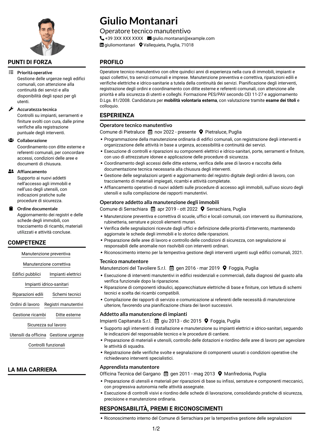 Esempio di curriculum — pagina 1