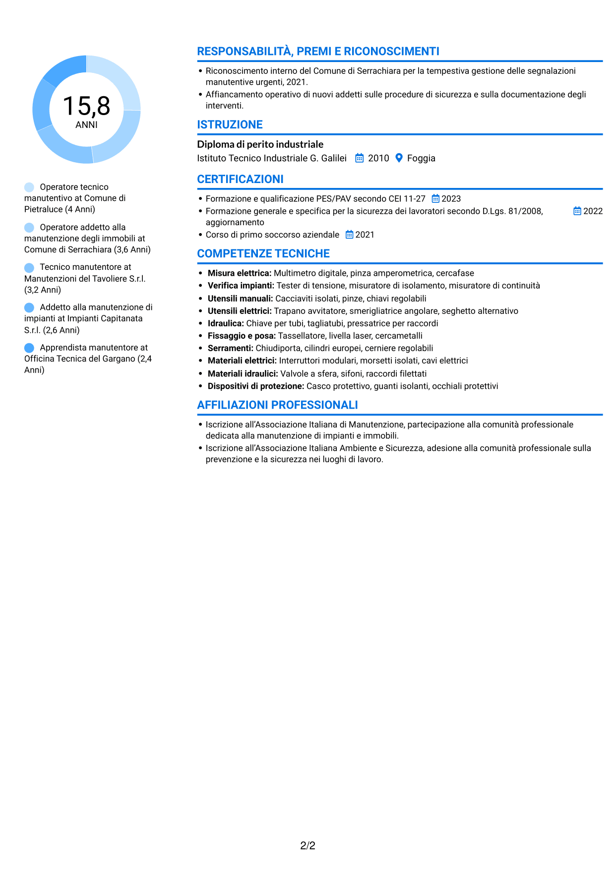 CV Audace (formato a due colonne con accenti colorati e foto): Operatore esperto tecnico manutentivo, pagina 2