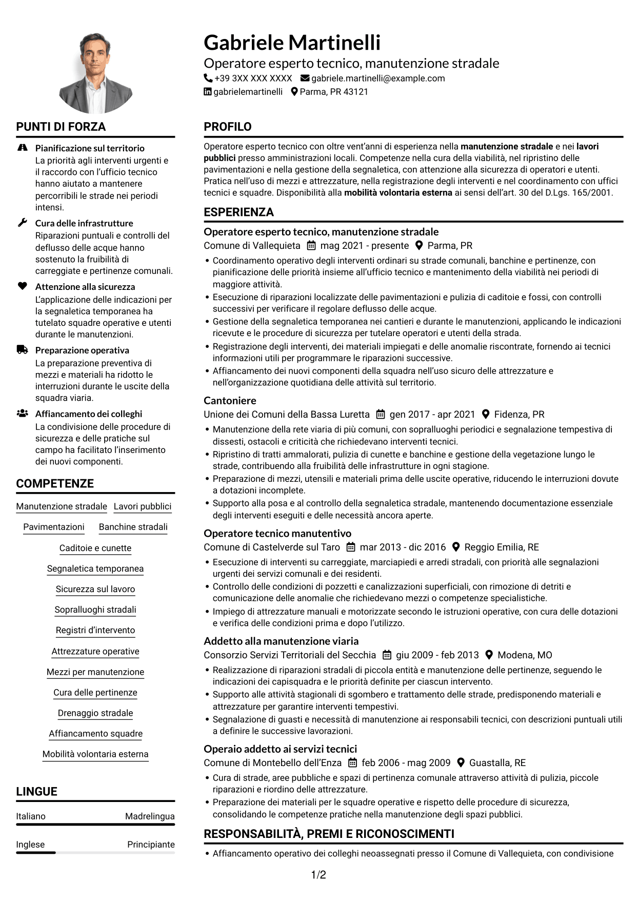 Esempio di curriculum — pagina 1