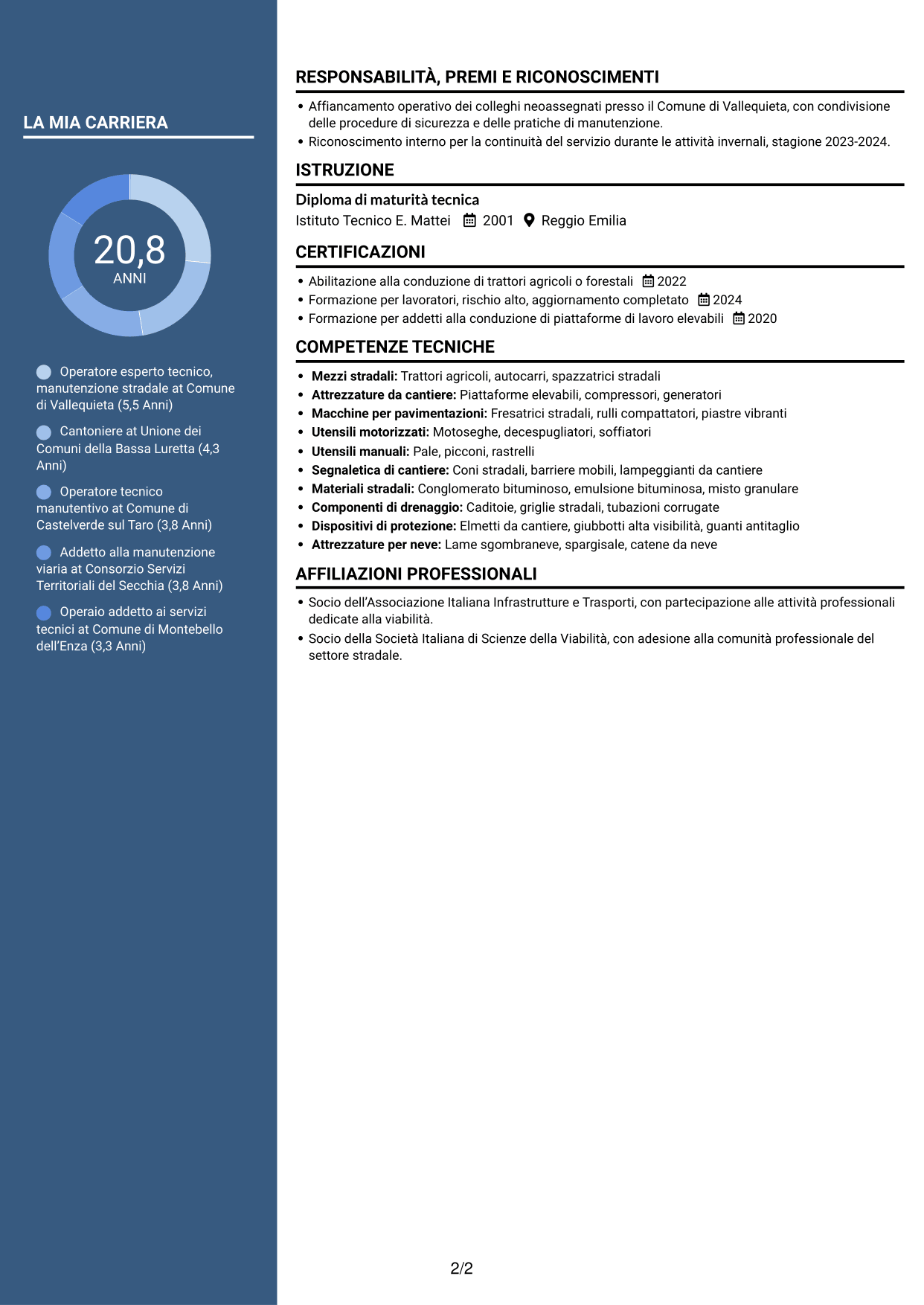 CV Elegante (formato con colonna laterale colorata e foto): Operatore esperto tecnico - Manutenzione stradale, pagina 2