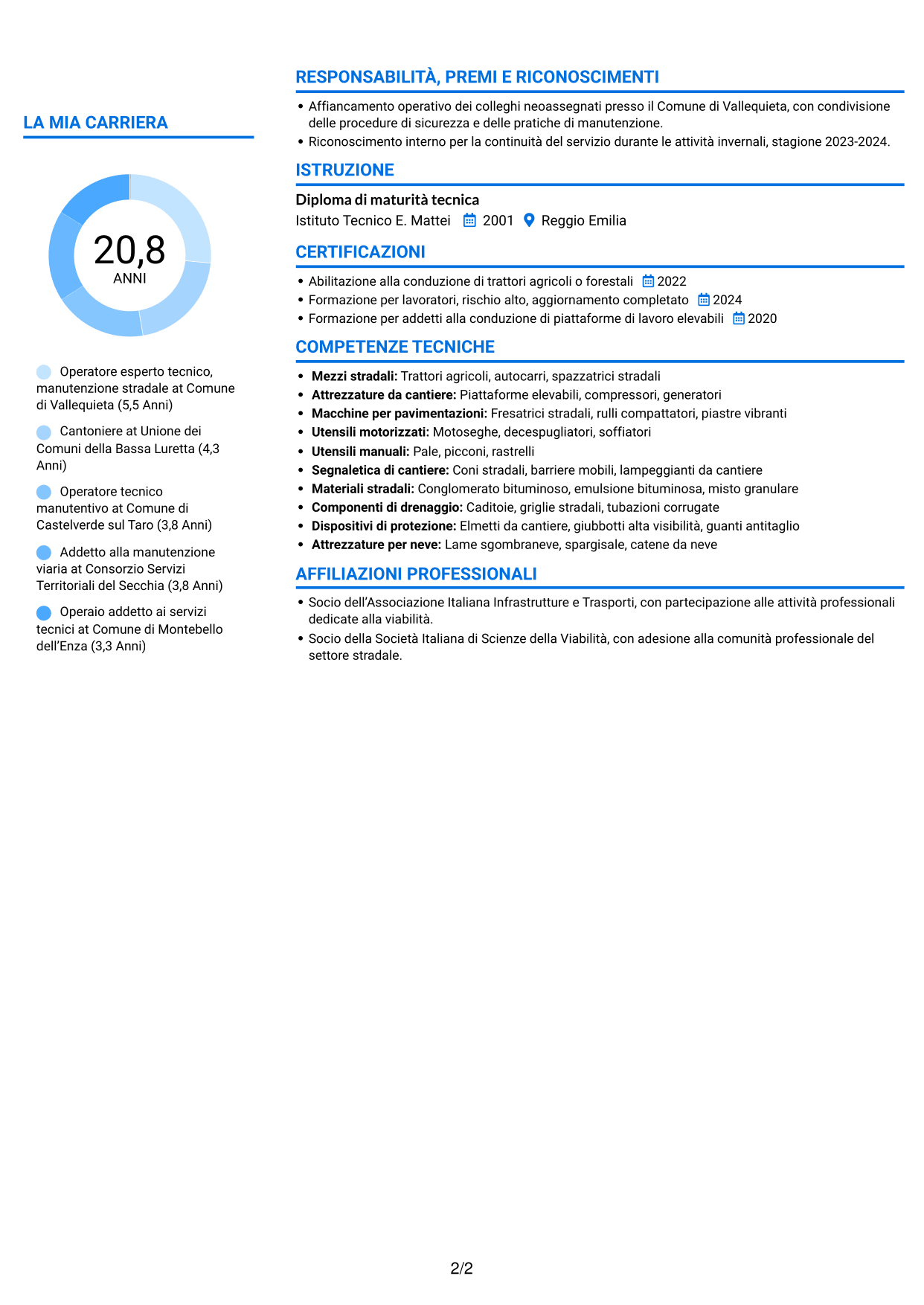 CV Audace (formato a due colonne con accenti colorati e foto): Operatore esperto tecnico - Manutenzione stradale, pagina 2