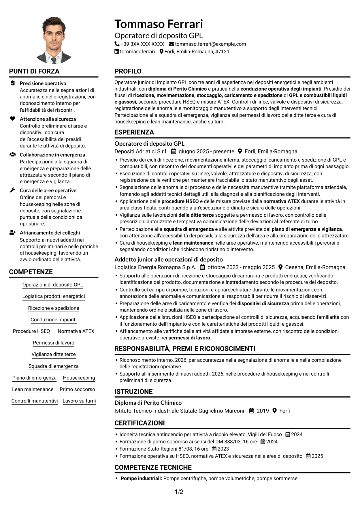 Esempio di curriculum — pagina 1