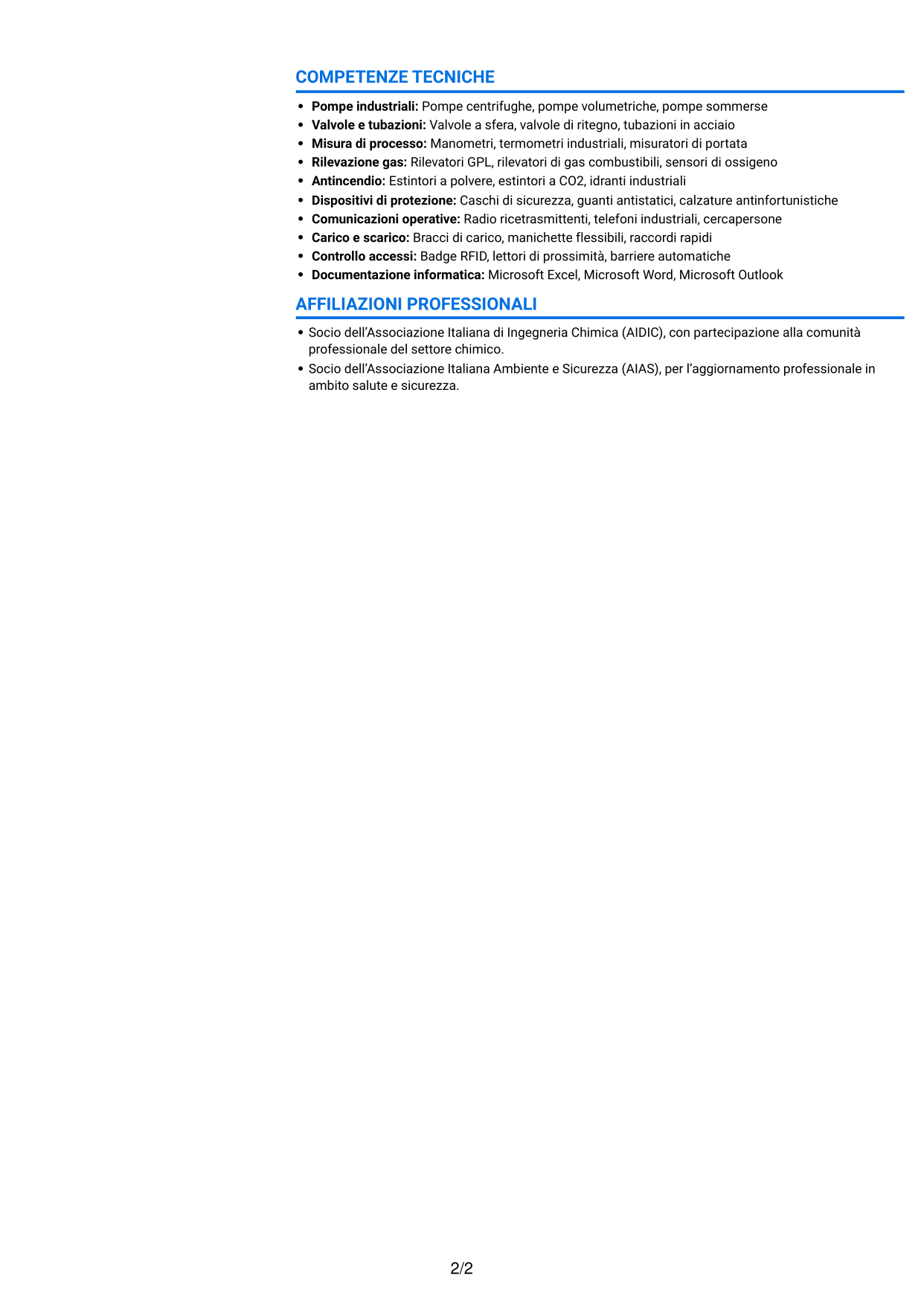 CV Audace (formato a due colonne con accenti colorati e foto): Operatore junior impianto GPL - Logistica di deposito, pagina 2