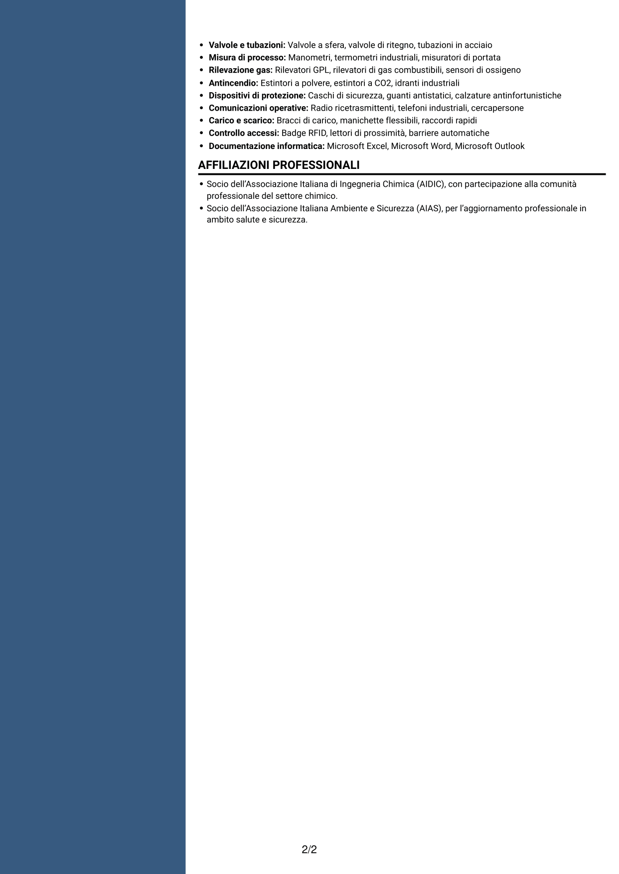 CV Signature (formato con colonna laterale colorata e foto grande): Operatore junior impianto GPL - Logistica di deposito, pagina 2