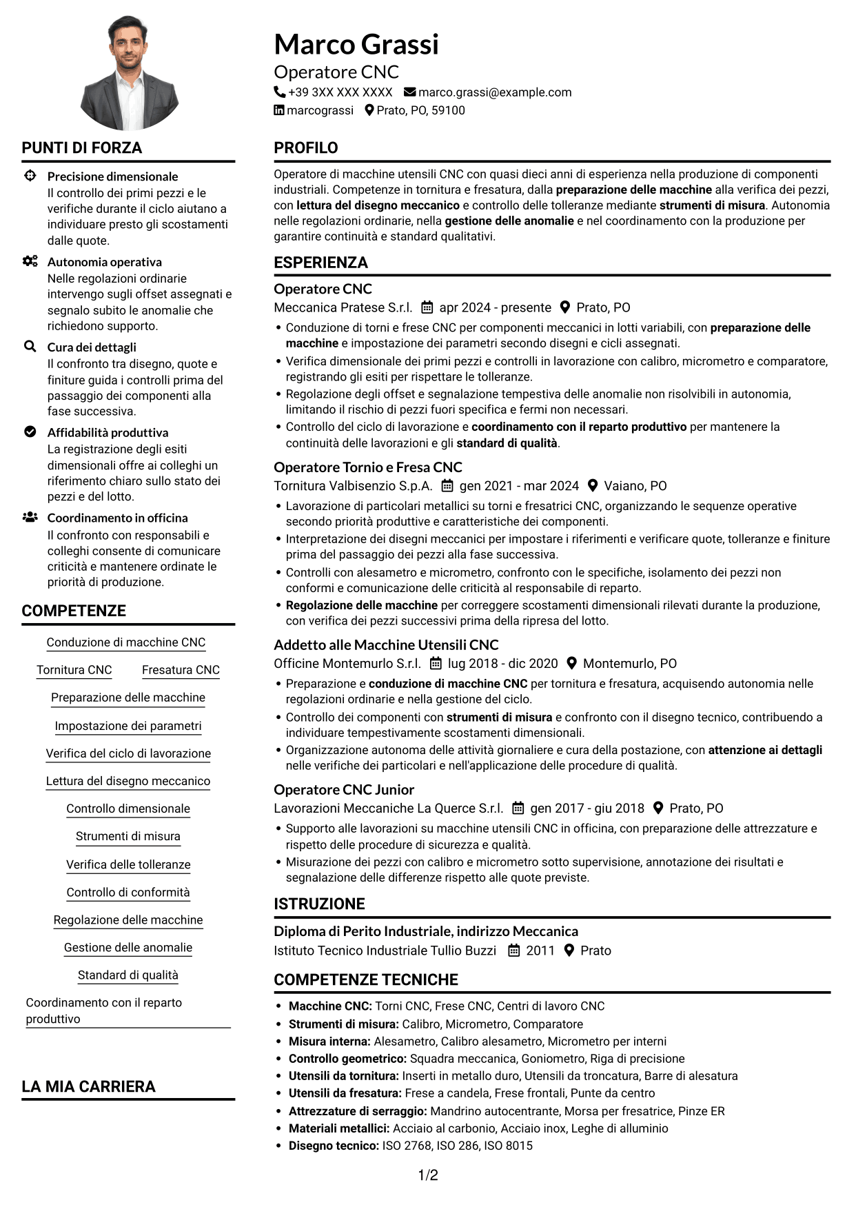 Esempio di curriculum — pagina 1