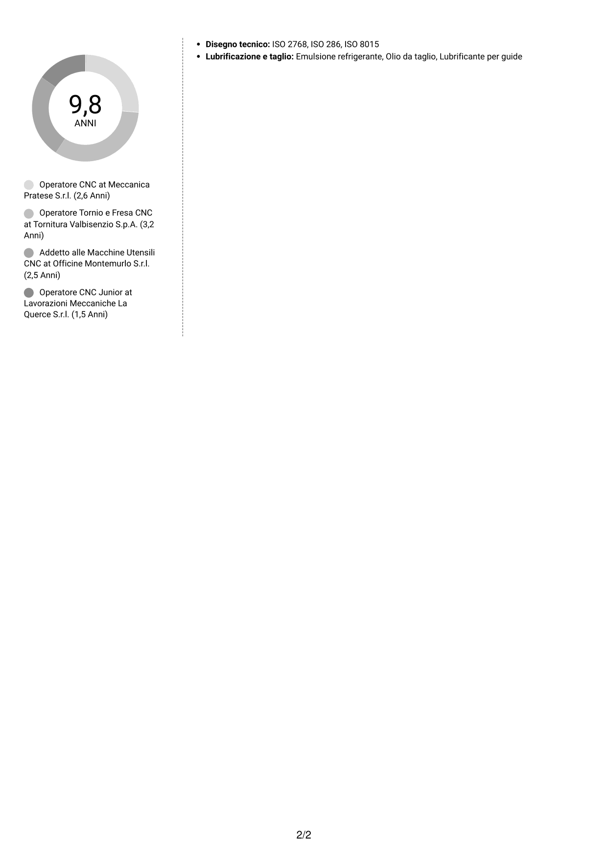 CV Moderno (formato a due colonne con foto a sinistra e separatore): Operatore Macchine CNC - Tornitura e Fresatura, pagina 2