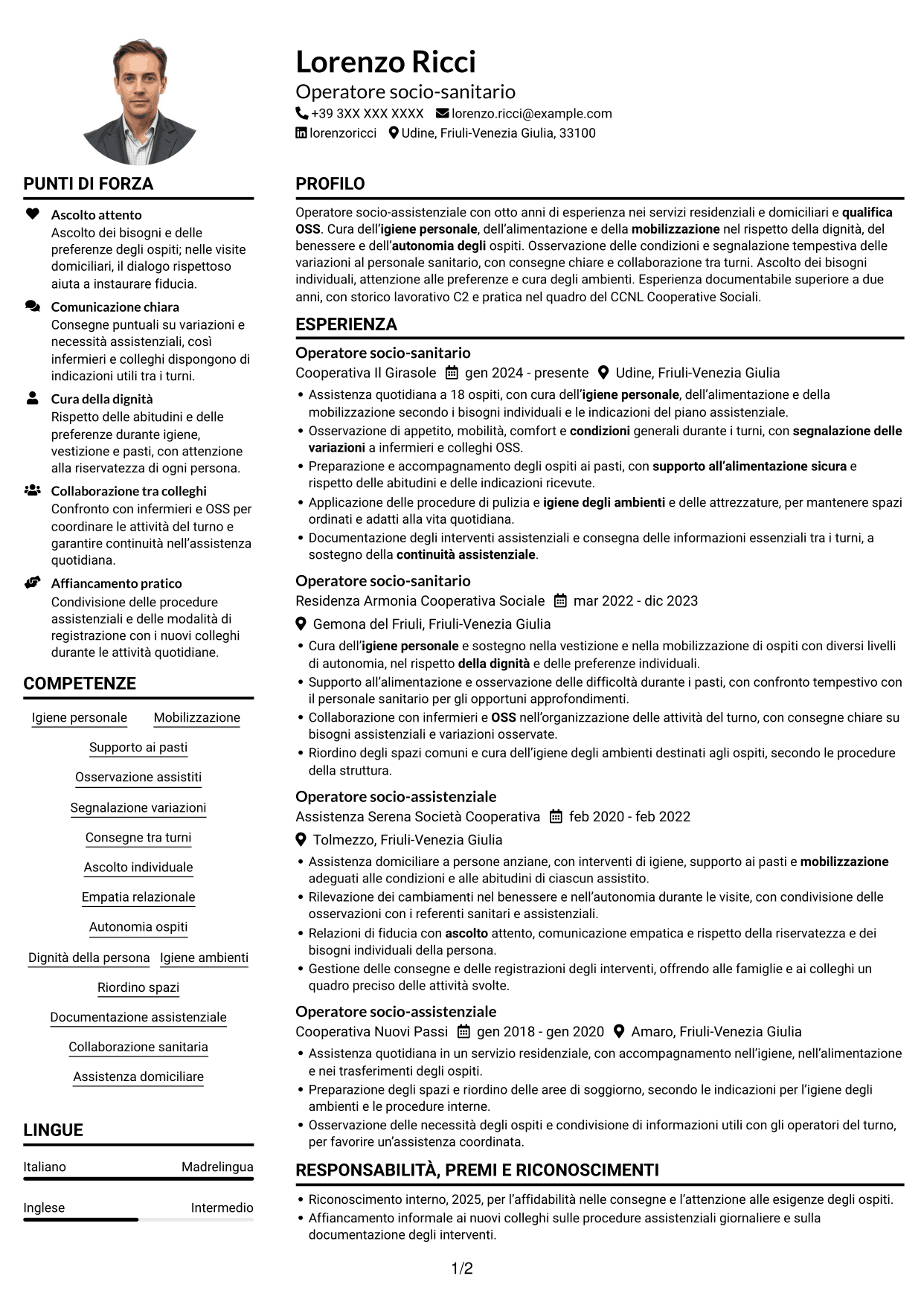 Esempio di curriculum — pagina 1