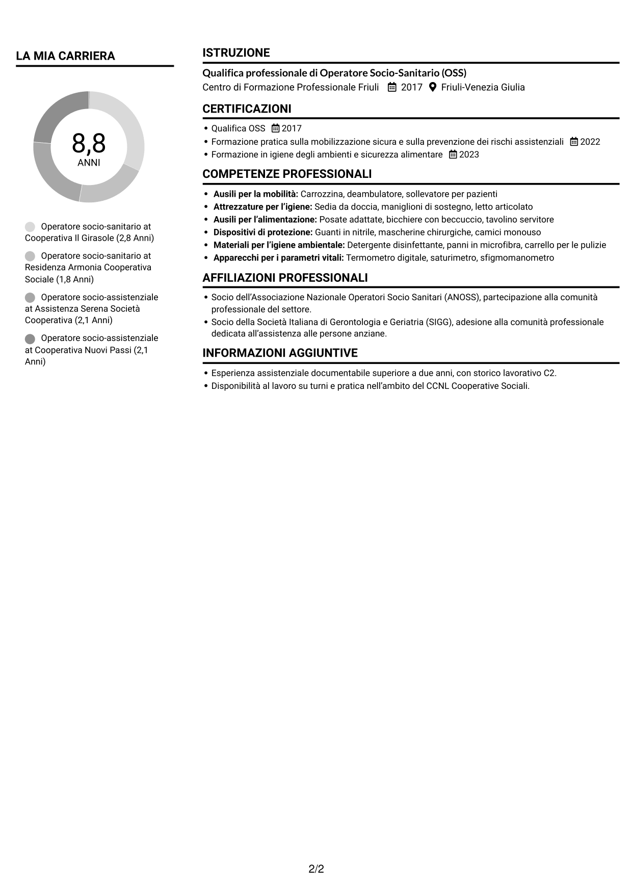 CV Compatto (formato sobrio a due colonne con foto): Operatore socio-assistenziale - Assistenza alla persona, pagina 2