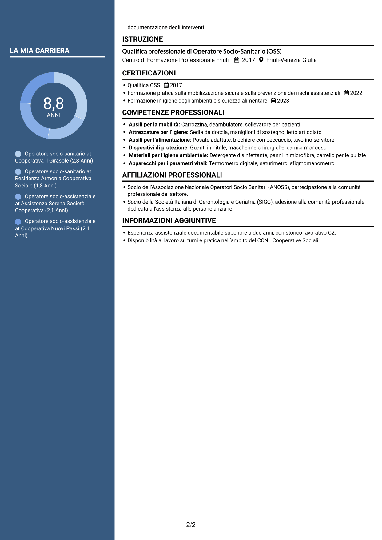CV Elegante (formato con colonna laterale colorata e foto): Operatore socio-assistenziale - Assistenza alla persona, pagina 2