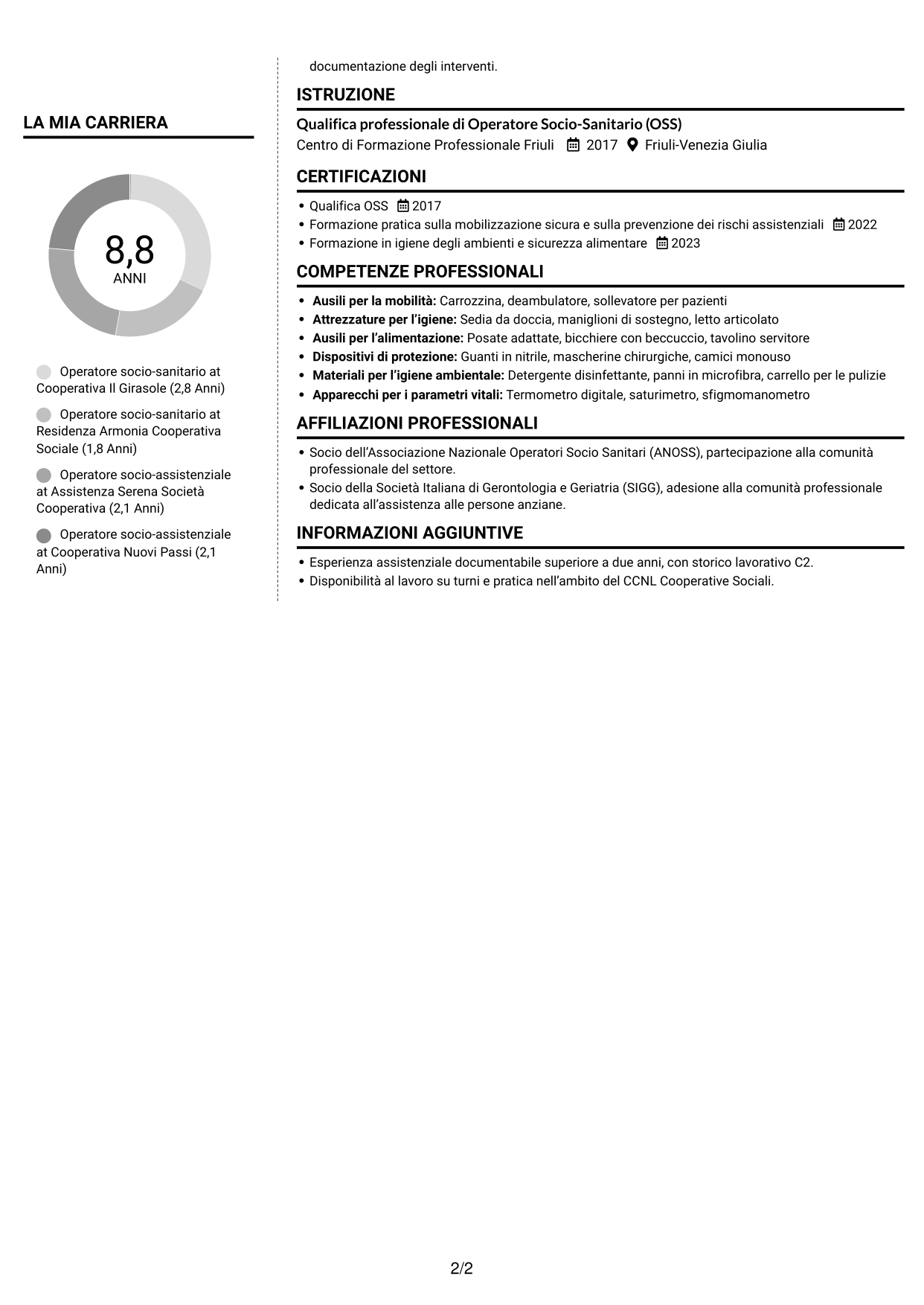 CV Moderno (formato a due colonne con foto a sinistra e separatore): Operatore socio-assistenziale - Assistenza alla persona, pagina 2