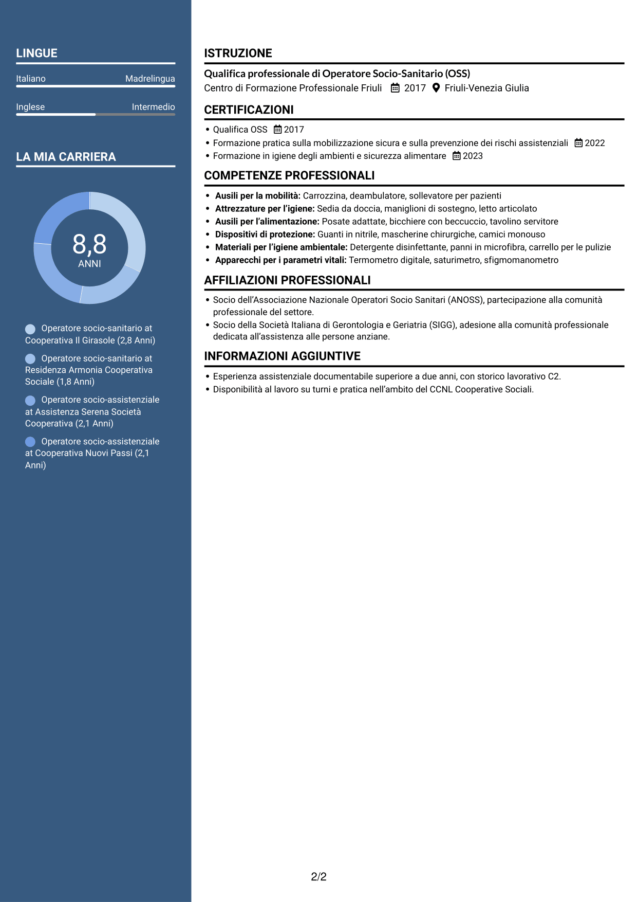 CV Signature (formato con colonna laterale colorata e foto grande): Operatore socio-assistenziale - Assistenza alla persona, pagina 2