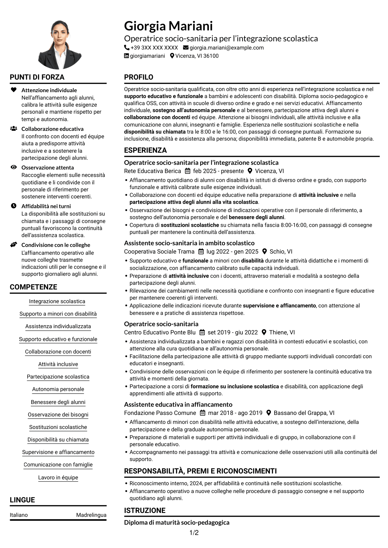 Esempio di curriculum — pagina 1