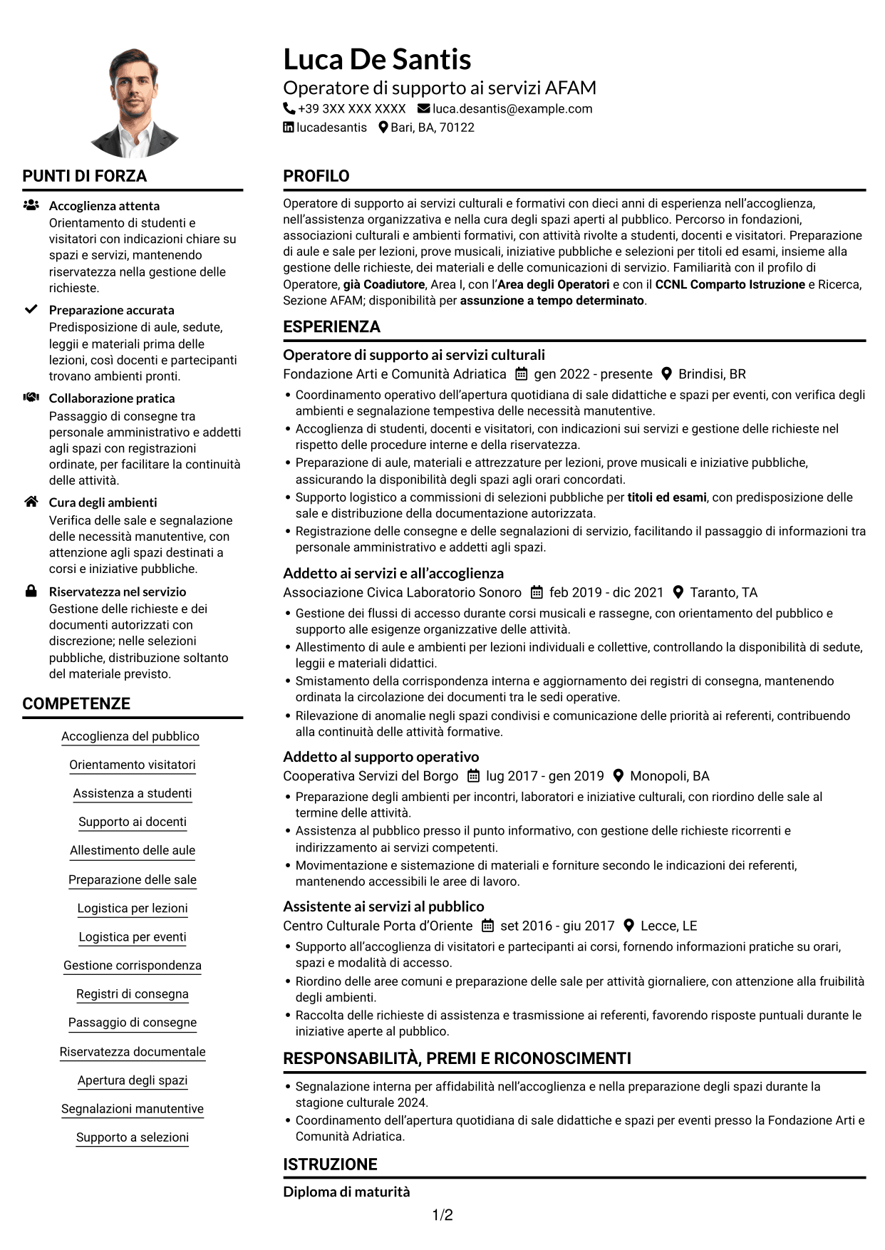 Esempio di curriculum — pagina 1
