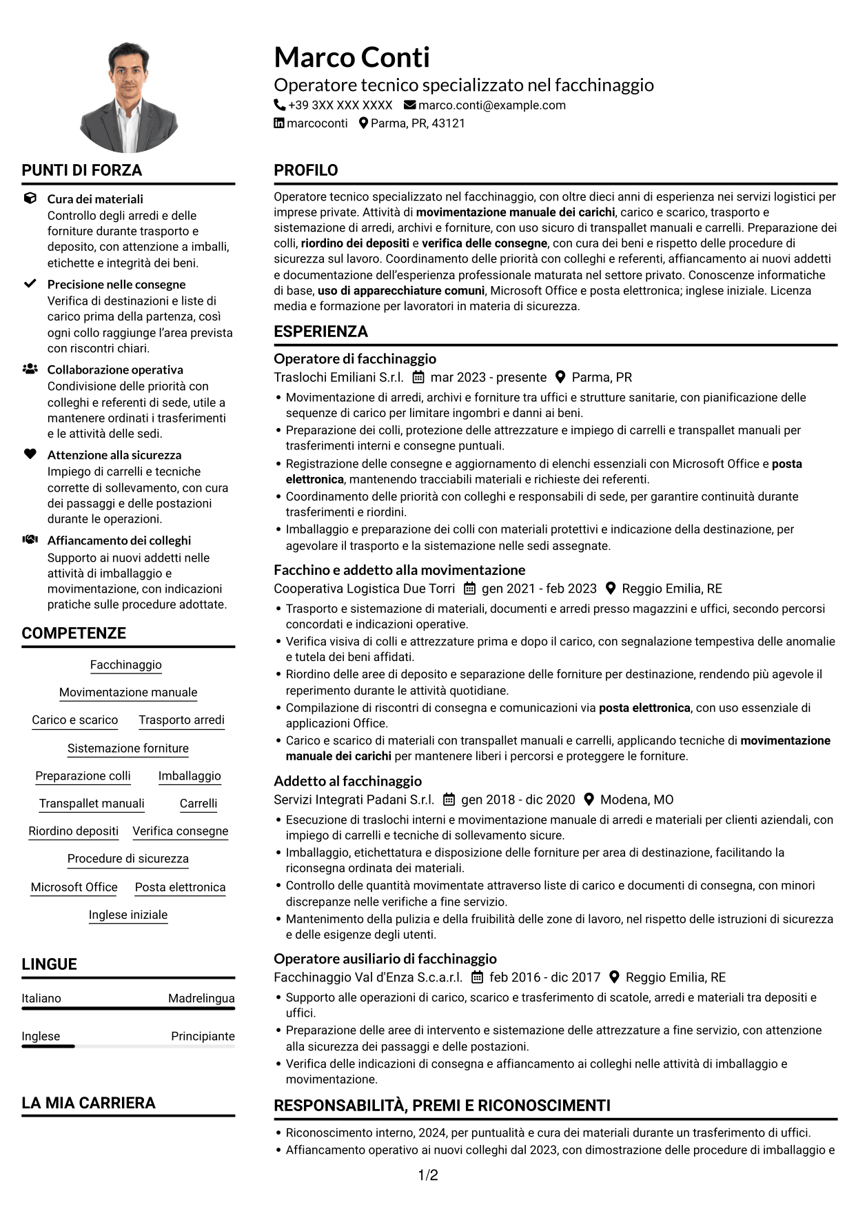 Esempio di curriculum — pagina 1