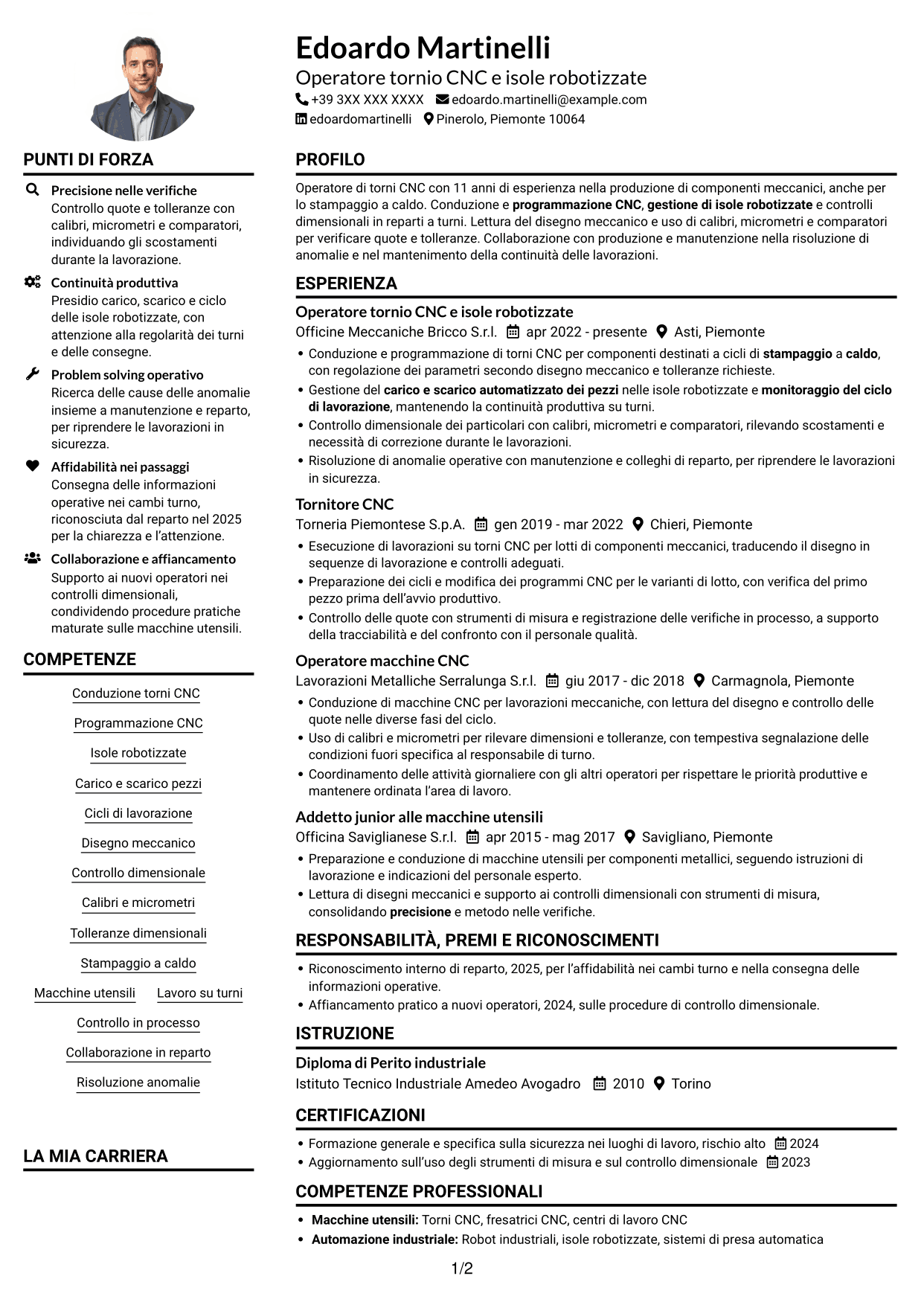 Esempio di curriculum — pagina 1