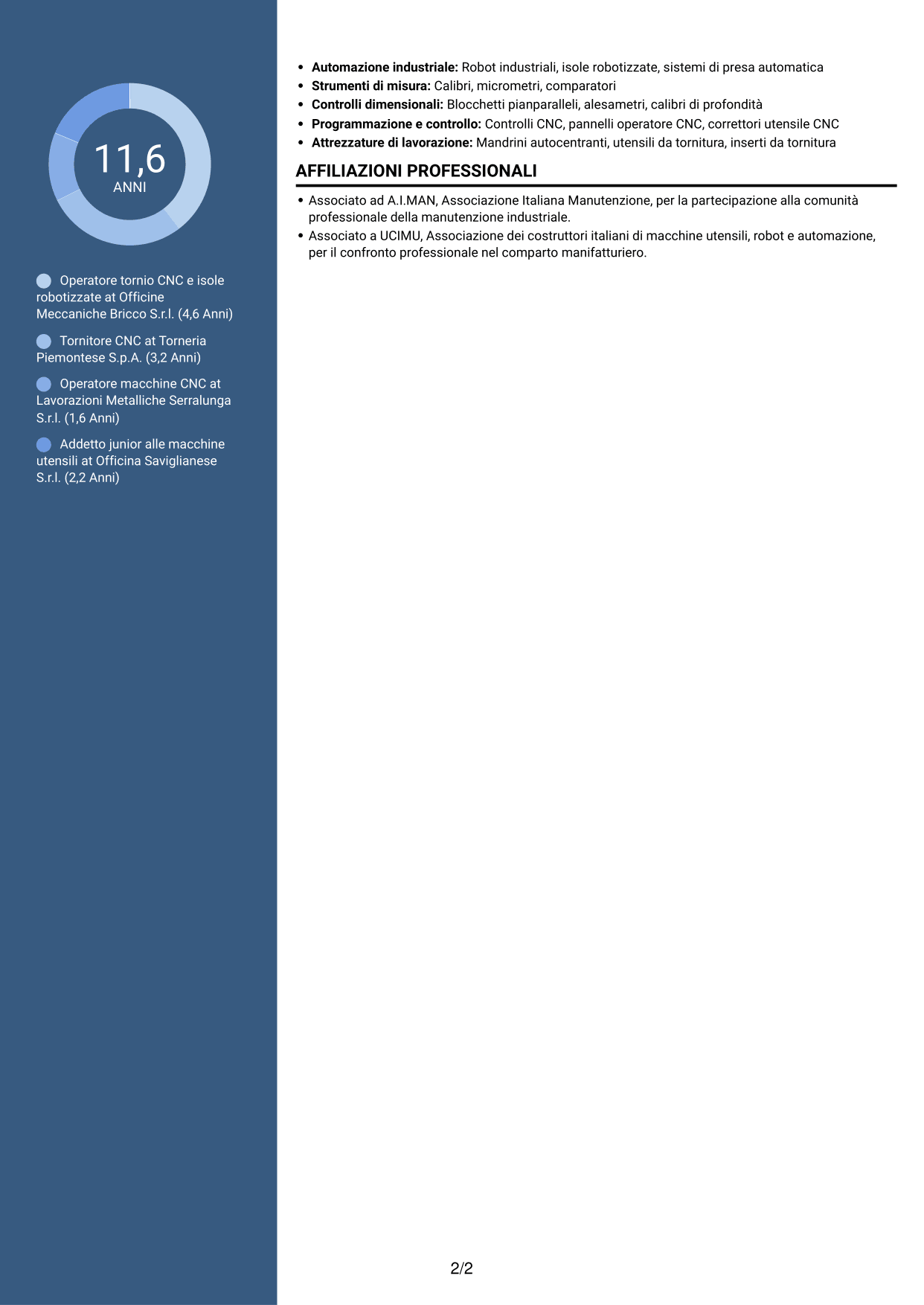 CV Elegante (formato con colonna laterale colorata e foto): Operatore tornio CNC - Isole robotizzate, pagina 2