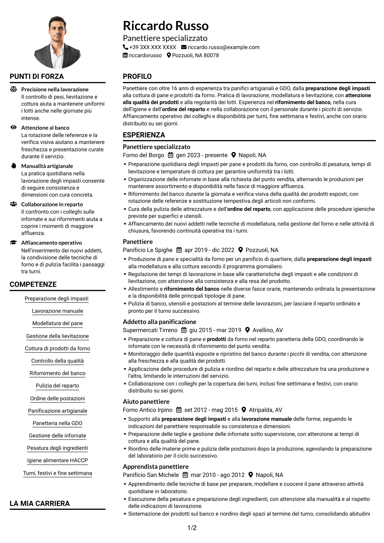 Esempio di curriculum — pagina 1