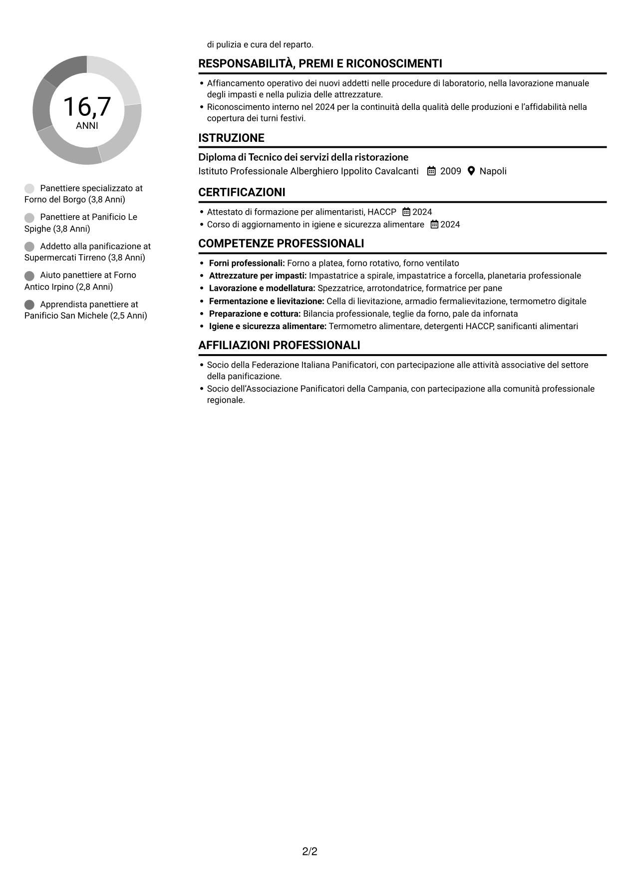 CV Compatto (formato sobrio a due colonne con foto): Panettiere - Produzione di pane, pagina 2