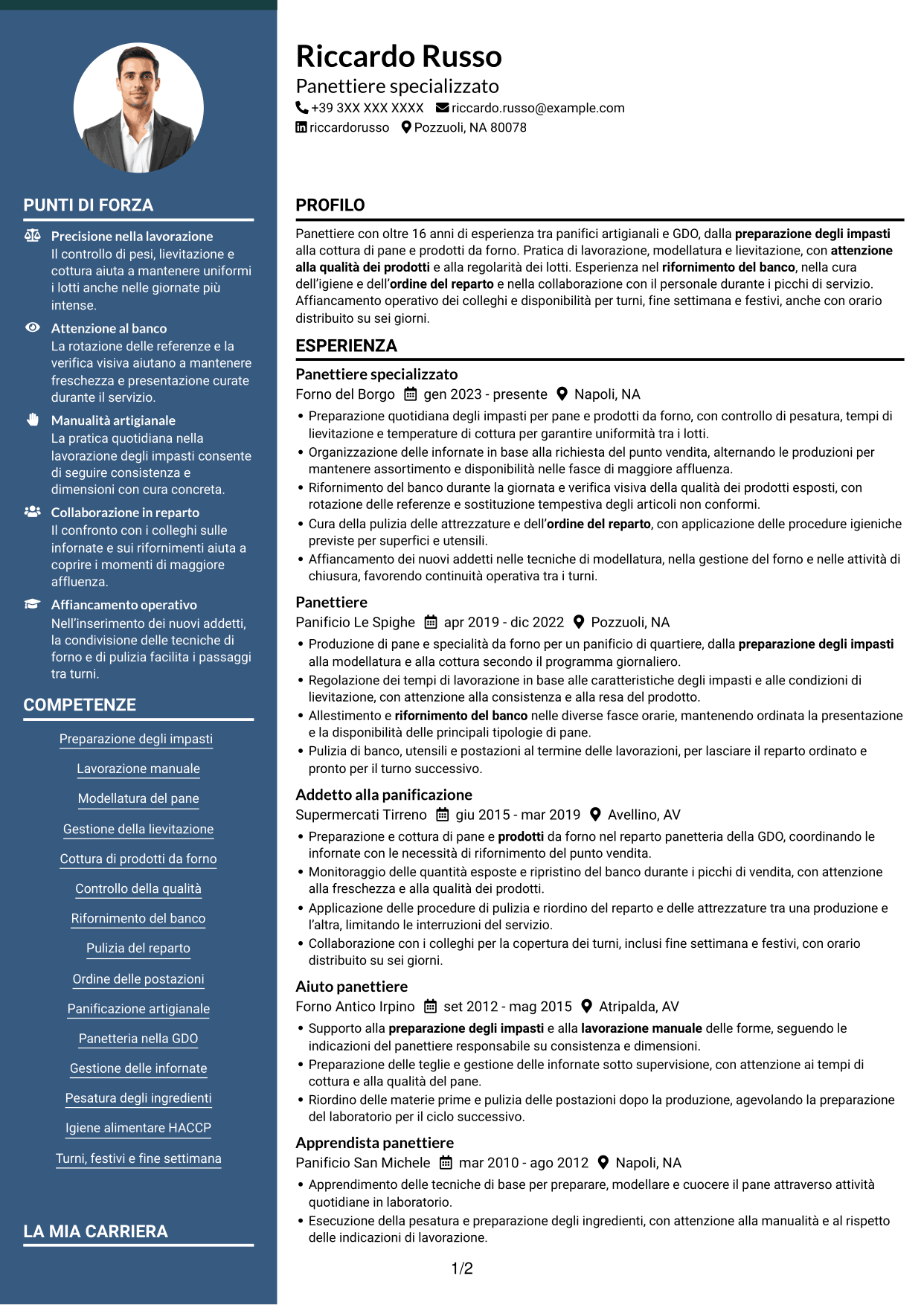 CV Elegante (formato con colonna laterale colorata e foto): Panettiere - Produzione di pane, pagina 1