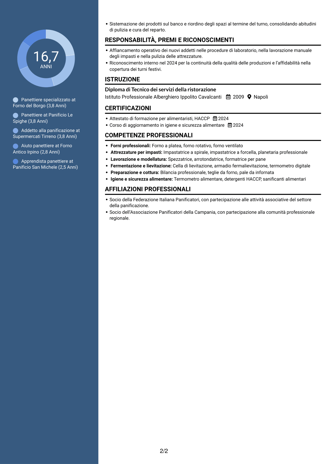 CV Elegante (formato con colonna laterale colorata e foto): Panettiere - Produzione di pane, pagina 2