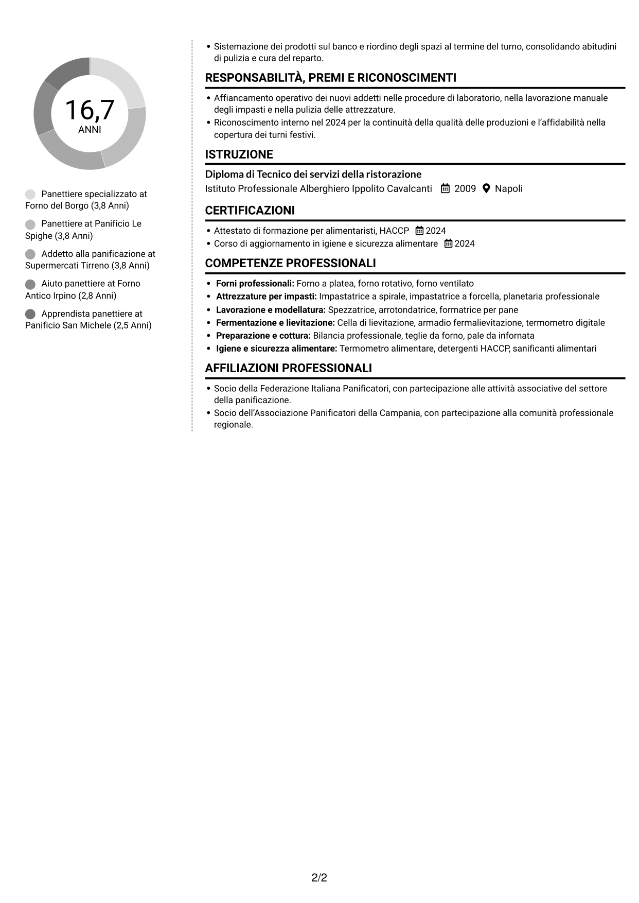 CV Moderno (formato a due colonne con foto a sinistra e separatore): Panettiere - Produzione di pane, pagina 2