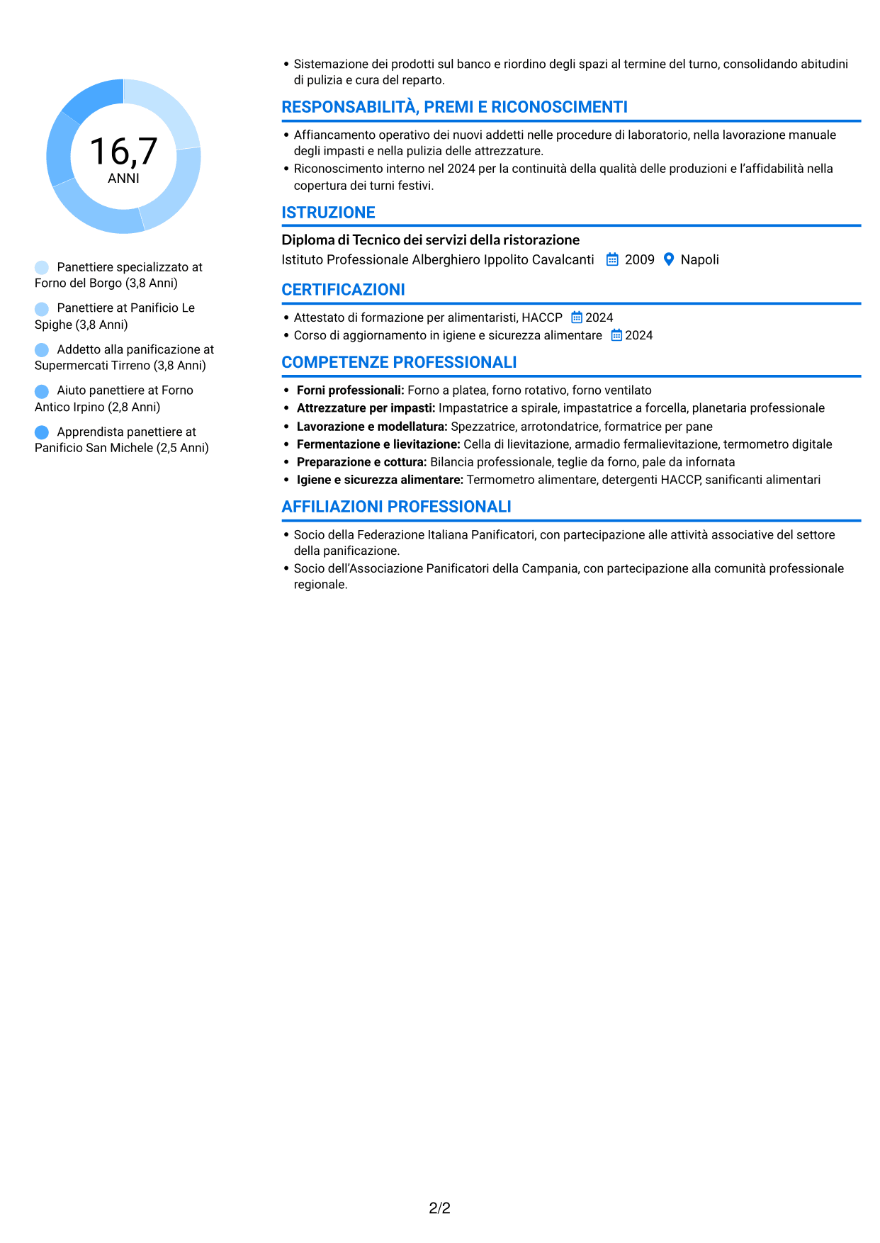 CV Audace (formato a due colonne con accenti colorati e foto): Panettiere - Produzione di pane, pagina 2
