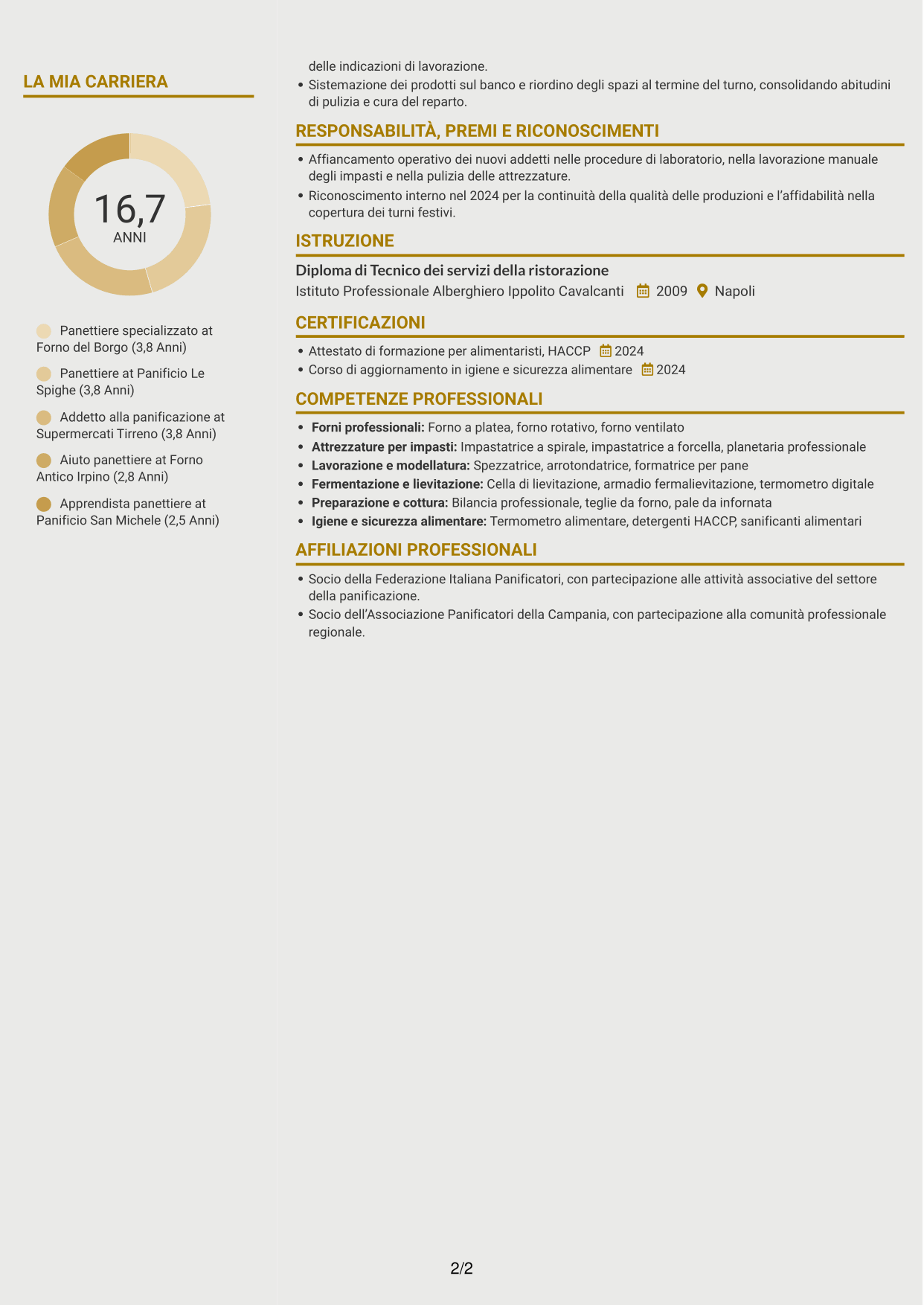 CV Dinamico (formato a due colonne con icone): Panettiere - Produzione di pane, pagina 2