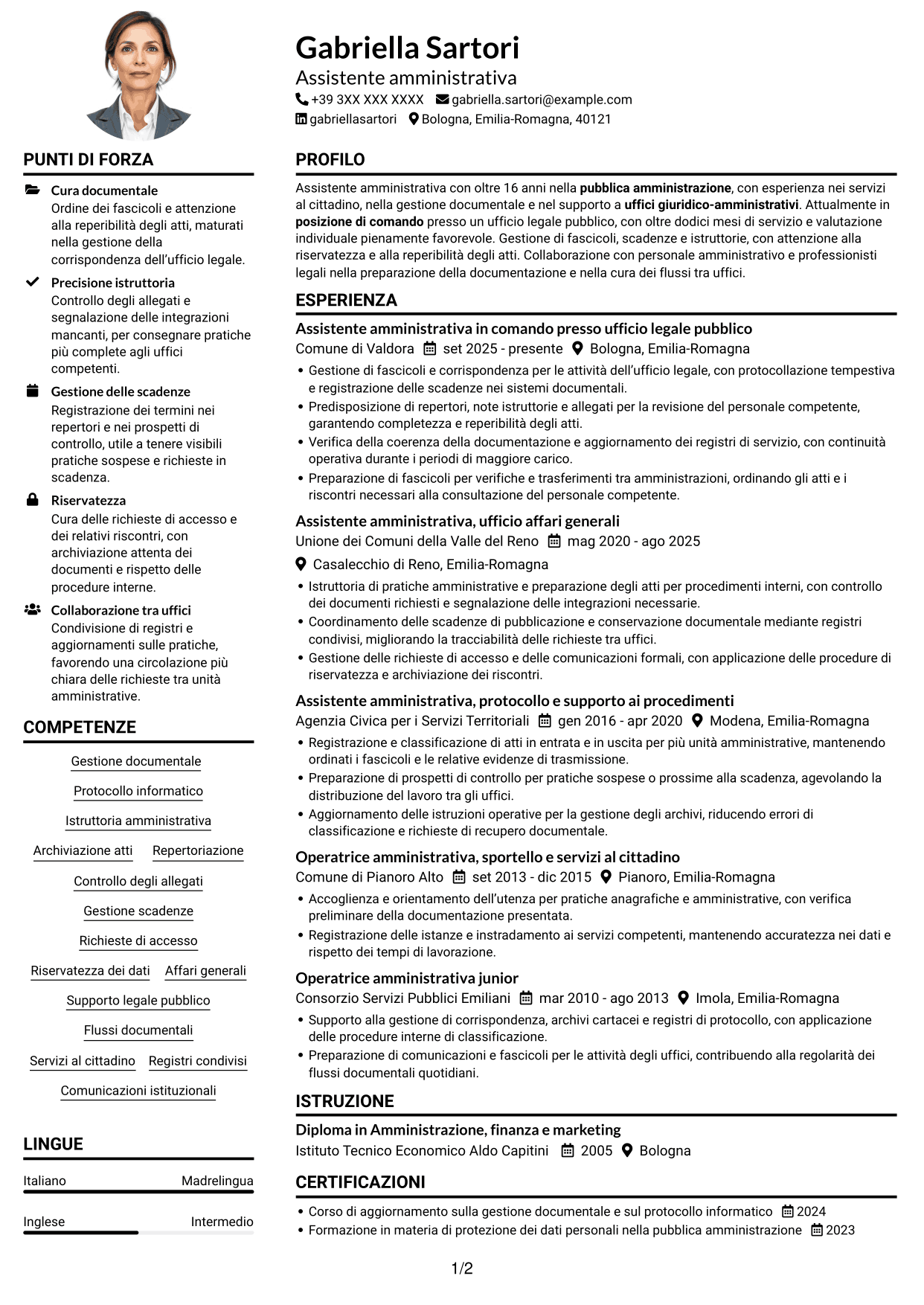 Esempio di curriculum — pagina 1