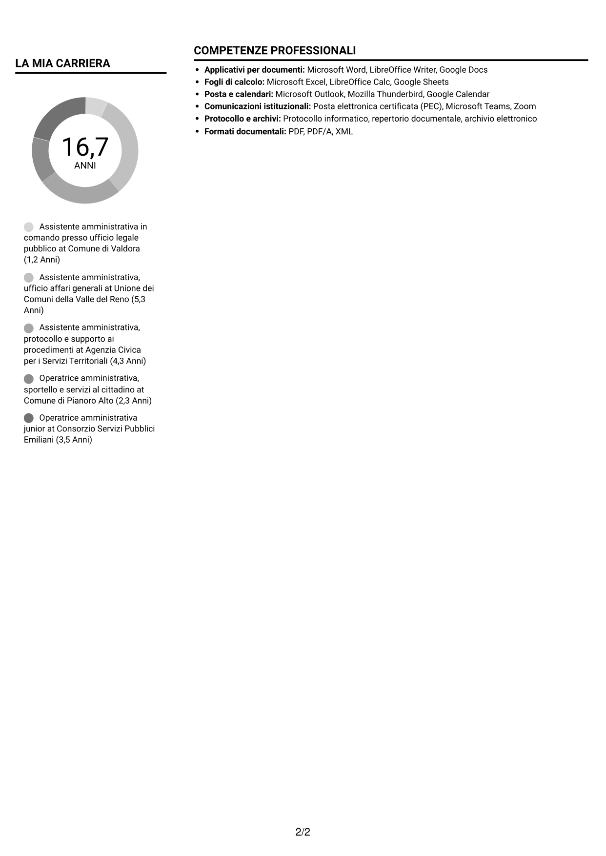 CV Compatto (formato sobrio a due colonne con foto): Personale amministrativo - Servizi per uffici legali pubblici, pagina 2