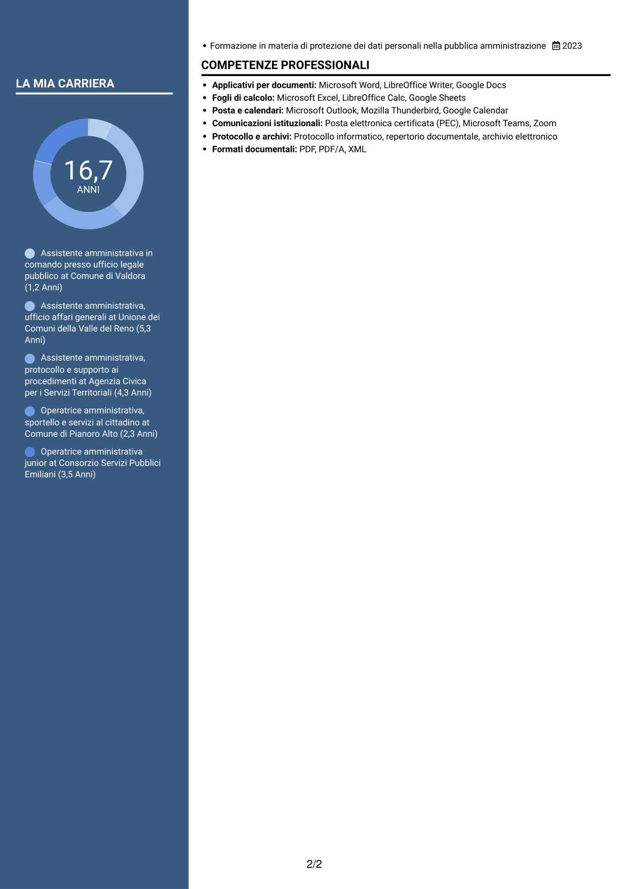 CV Elegante (formato con colonna laterale colorata e foto): Personale amministrativo - Servizi per uffici legali pubblici, pagina 2
