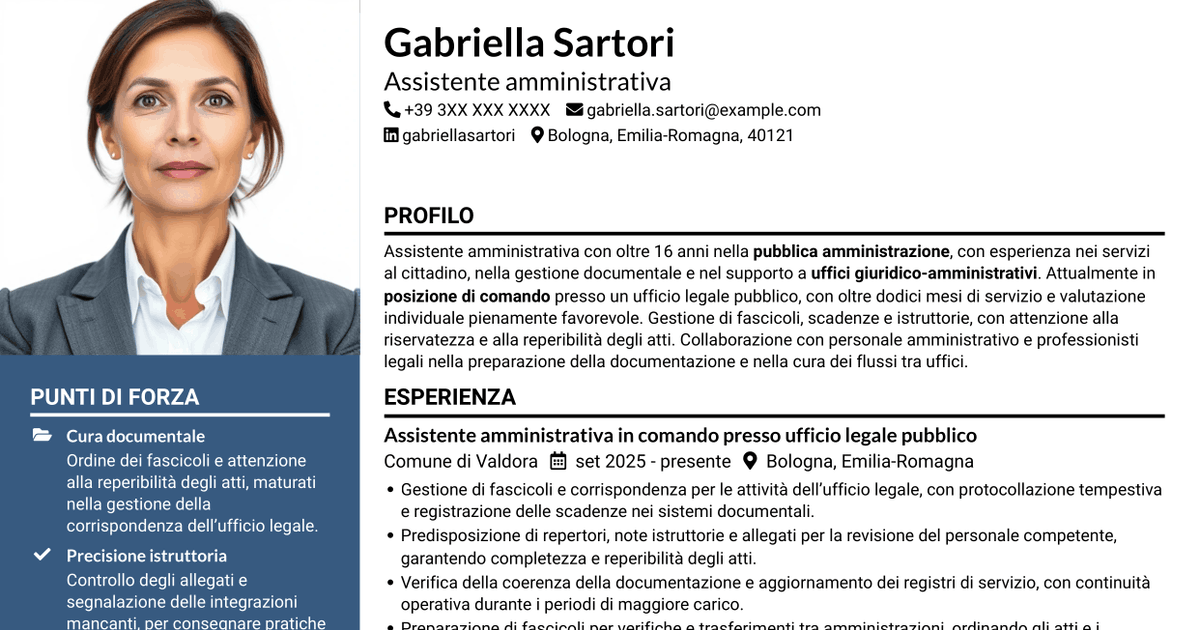 7 modelli di CV per Personale amministrativo - Servizi per uffici legali pubblici, con esempi