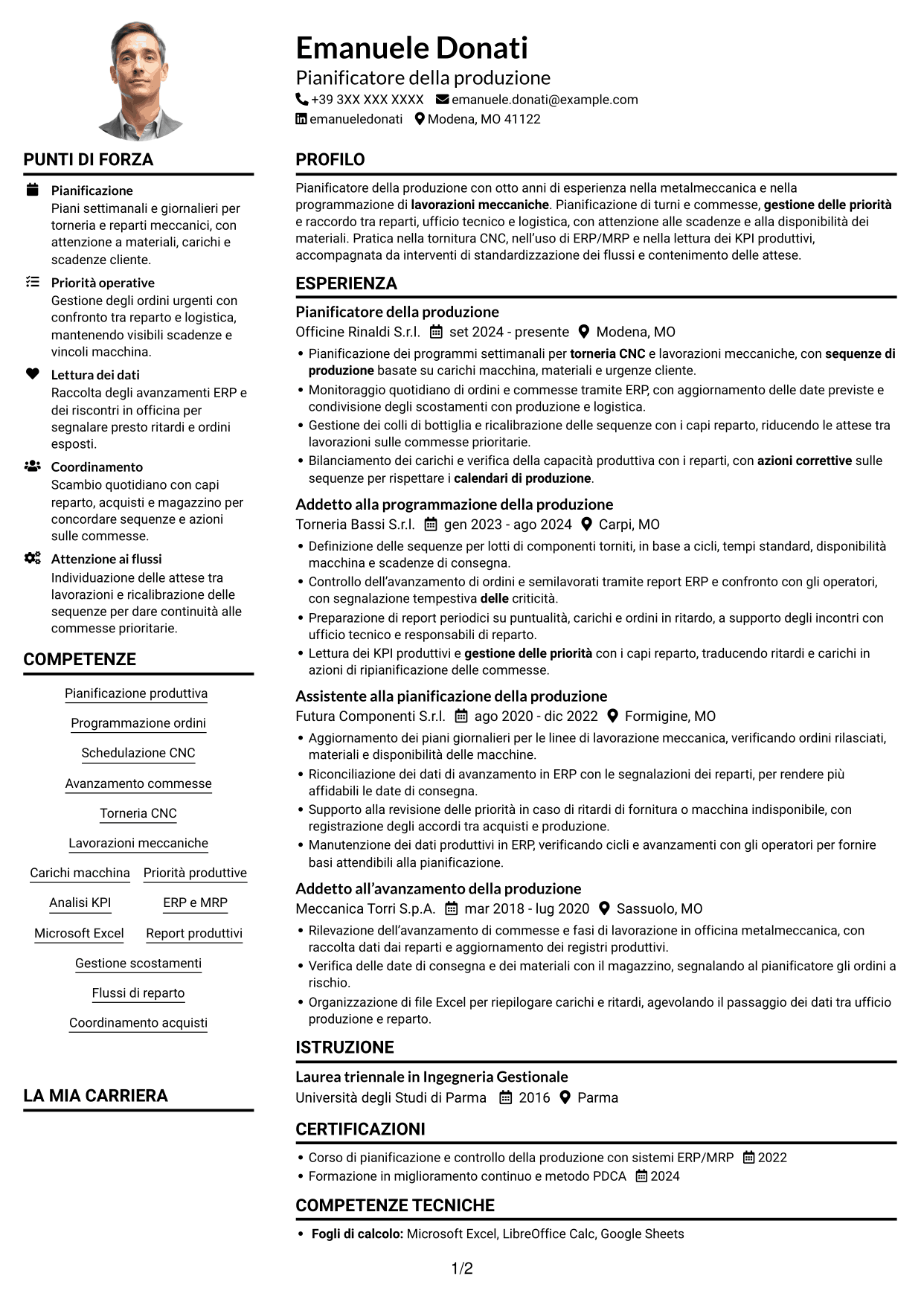 Esempio di curriculum — pagina 1